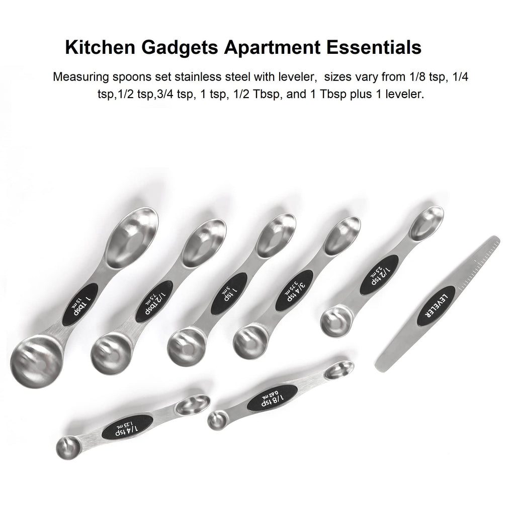 Magnetic Measuring Spoons Set Stainless Steel with Leveler, Stackable Metal Tablespoon Measure Spoon for Baking, Cups and Spoon Set Kitchen Gadgets Apartment Essentials Fits in Spice Jars