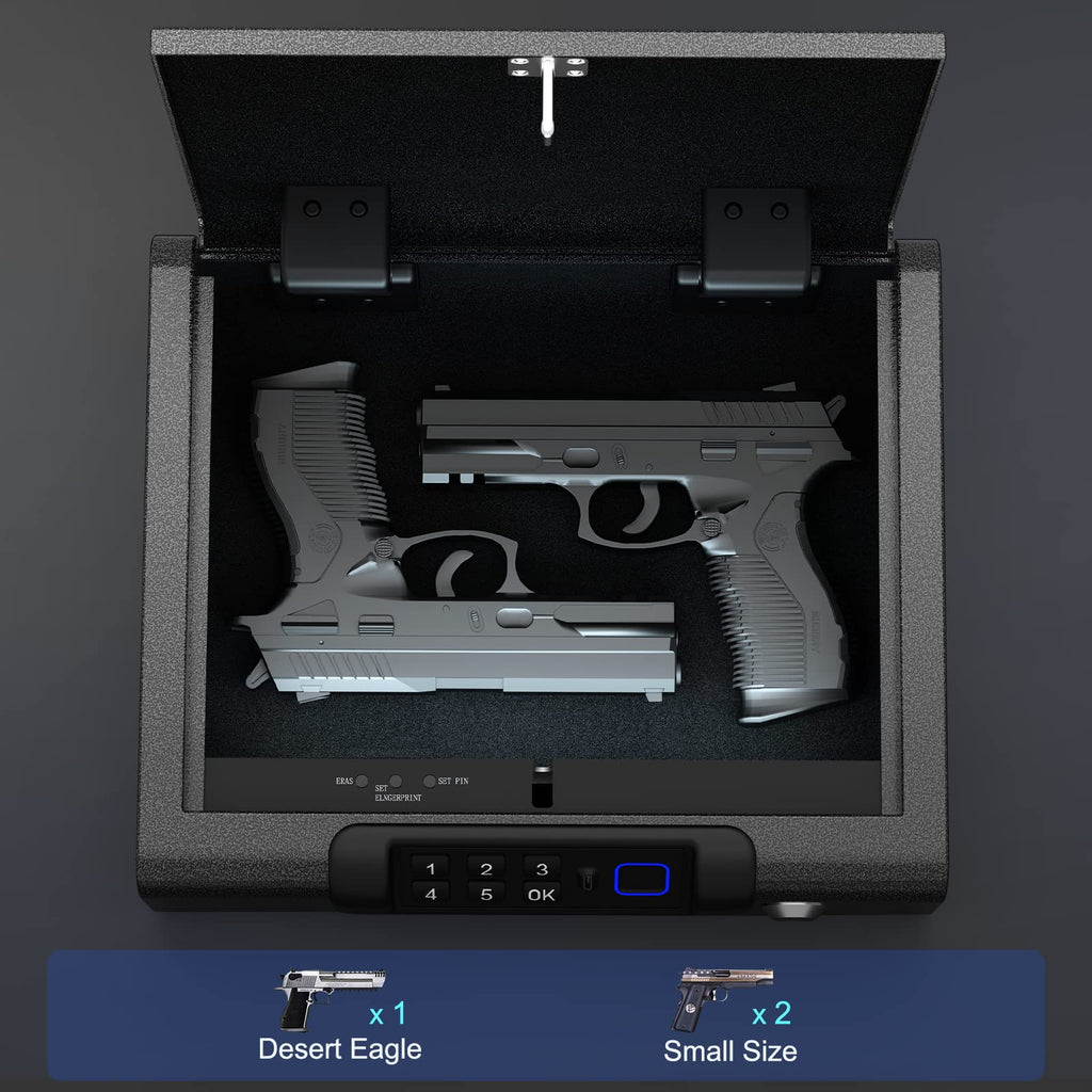 Biometric Gun Safe for Pistols 3-Ways unlock Fingerprint Digital PIN Key Unlock Handgun Safe with Sound, Lock box for Cloakroom living room Bedroom Nightstand and Car BILLCONCH
