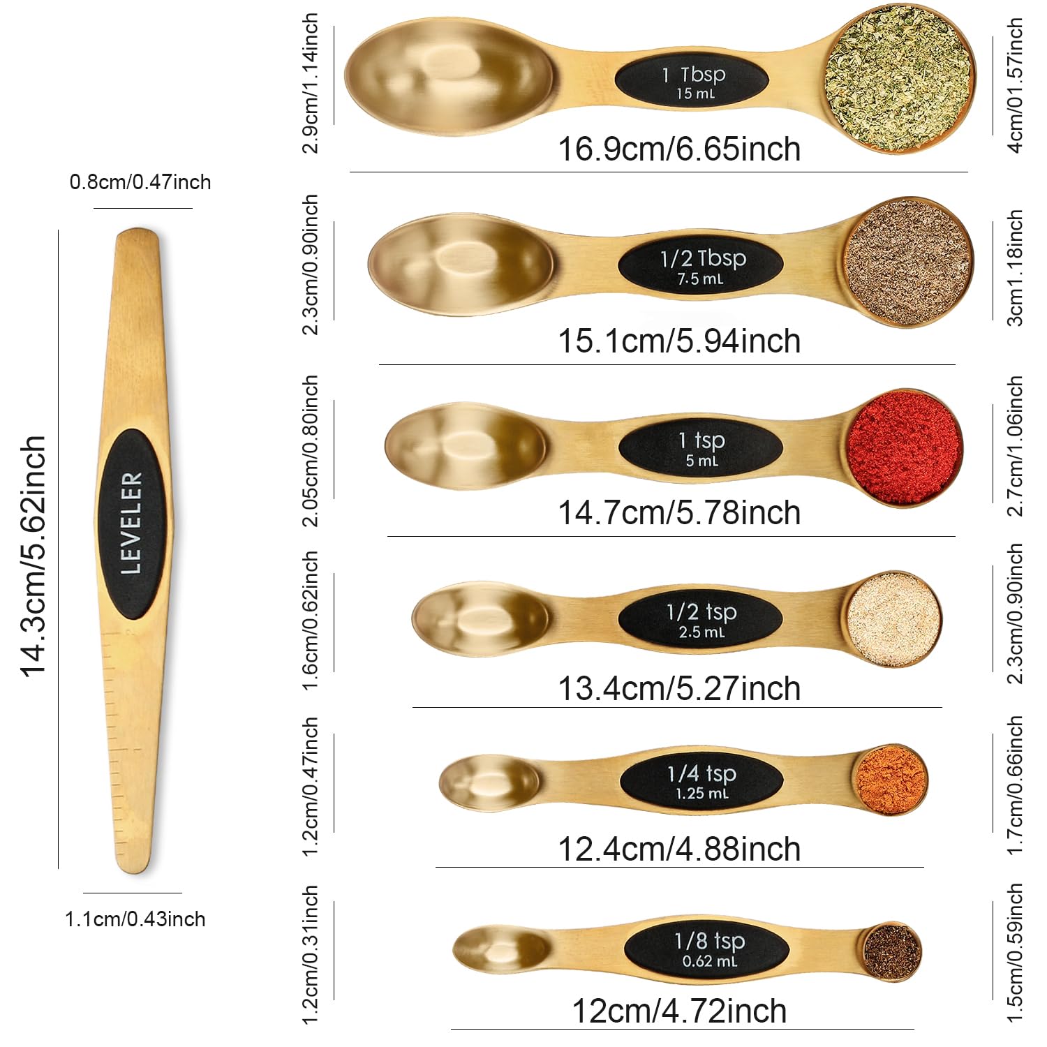Magnetic Measuring Spoons Set Stainless Steel with Leveler, Stackable Metal Tablespoon Measure Spoon for Baking, Cups and Spoon Set Kitchen Gadgets Apartment Essentials Fits in Spice Jars