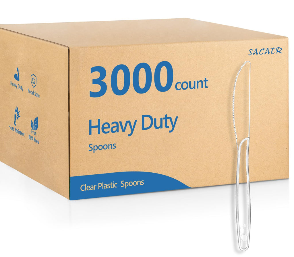 SACATR 100 Count Heavy Duty Plastic Knives Disposable, BPA-Free Clear Plastic Knives，Suitable for Party, Events and Everyday Use