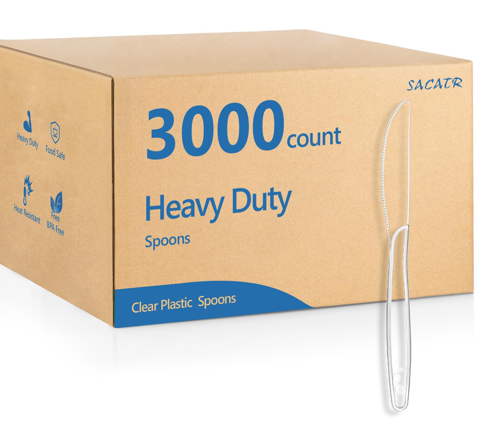 SACATR 100 Count Heavy Duty Plastic Knives Disposable, BPA-Free Clear Plastic Knives，Suitable for Party, Events and Everyday Use