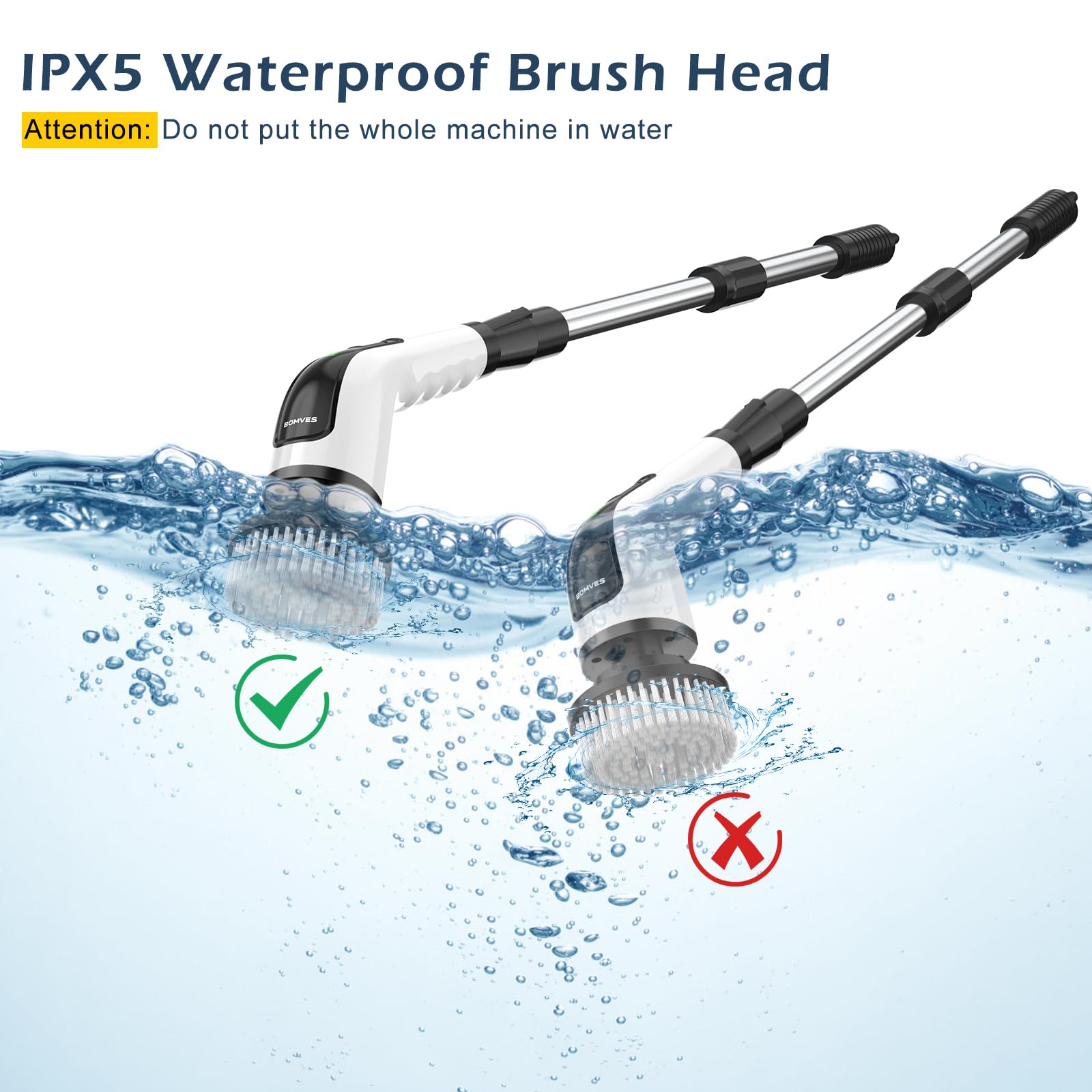 Bomves Electric Spin Scrubber, Cordless Cleaning Brush Scrubber for Home, 8 Replaceable Brush Heads-90Mins Work Time, 3 Adjustable Size, 2 Speeds for Bathroom Shower Bathtub Glass Car