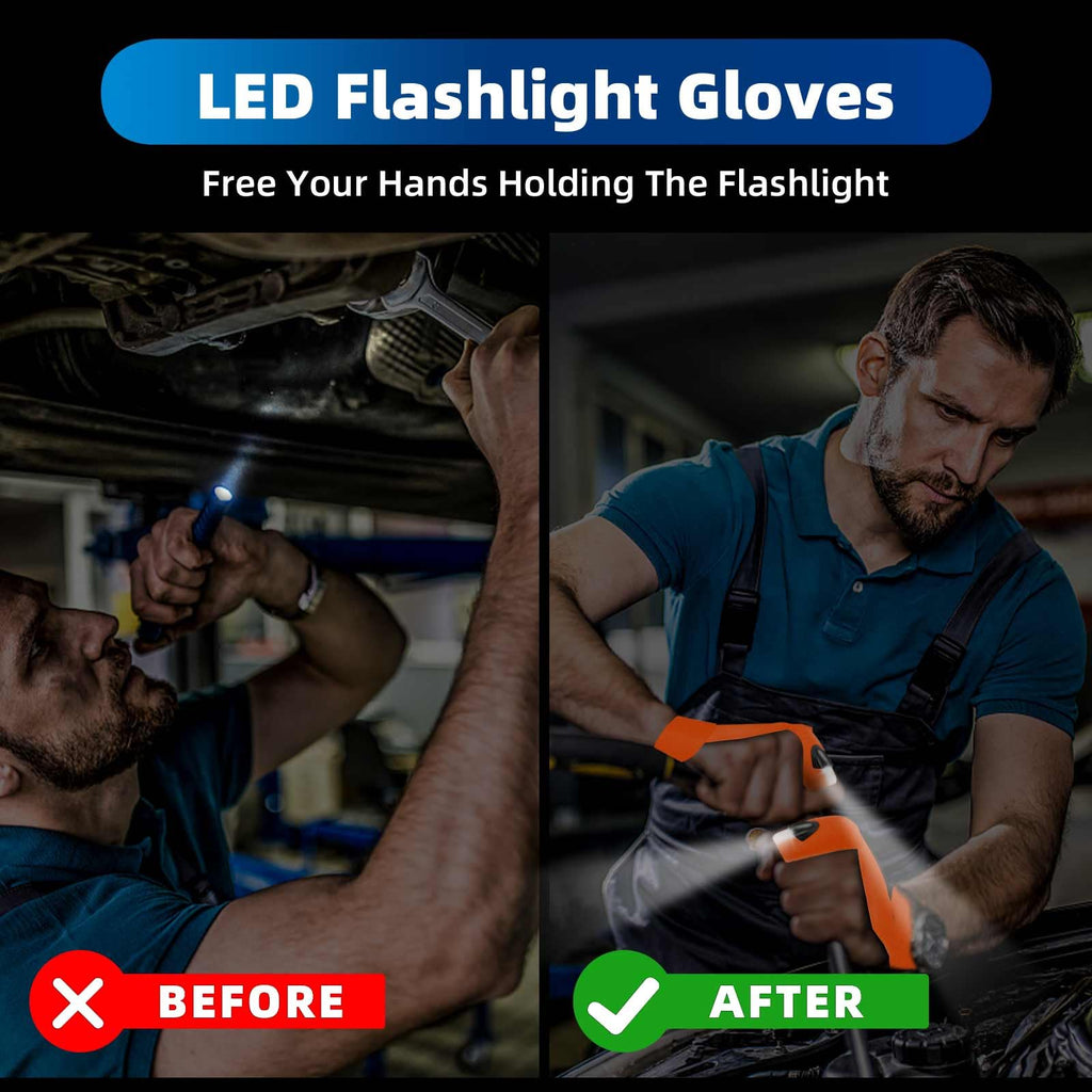 MOIPEJO LED Flashlight Gloves, Gifts for Men Dad Him Boyfriend Husband, Cool Gadget Hands-Free Finger Lights for Camping Fishing Repairing, Fathers Day Christmas Birthday Gift-Black