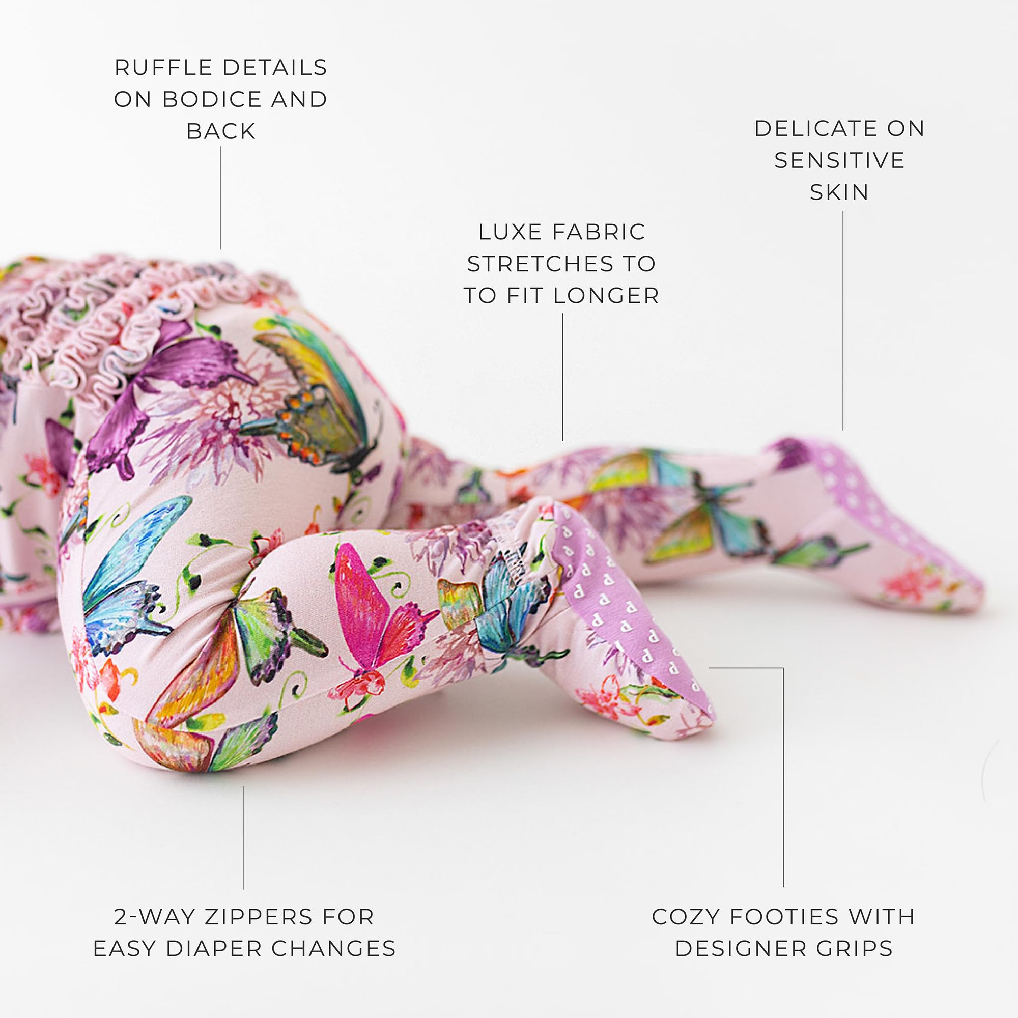 Posh Peanut Footie Pajamas for Baby Girls – Sleepers in Ultra-Soft Viscose from Bamboo with 2-Way Zipper & Ruffle Trim