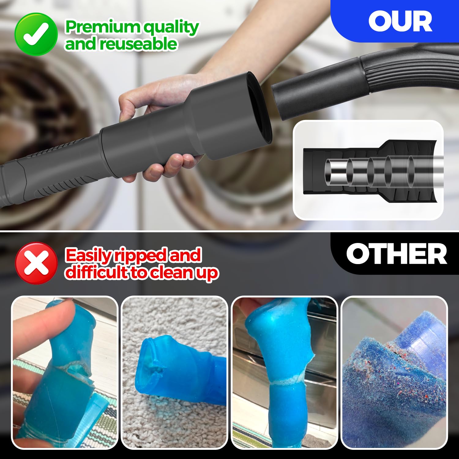 Holikme Dryer Vent Cleaner Kit Dryer Lint Vacuum Attachment Brush, Lint Remover, Dryer Vent Vacuum Hose Replacement Parts,Duct Cleaning,Blue