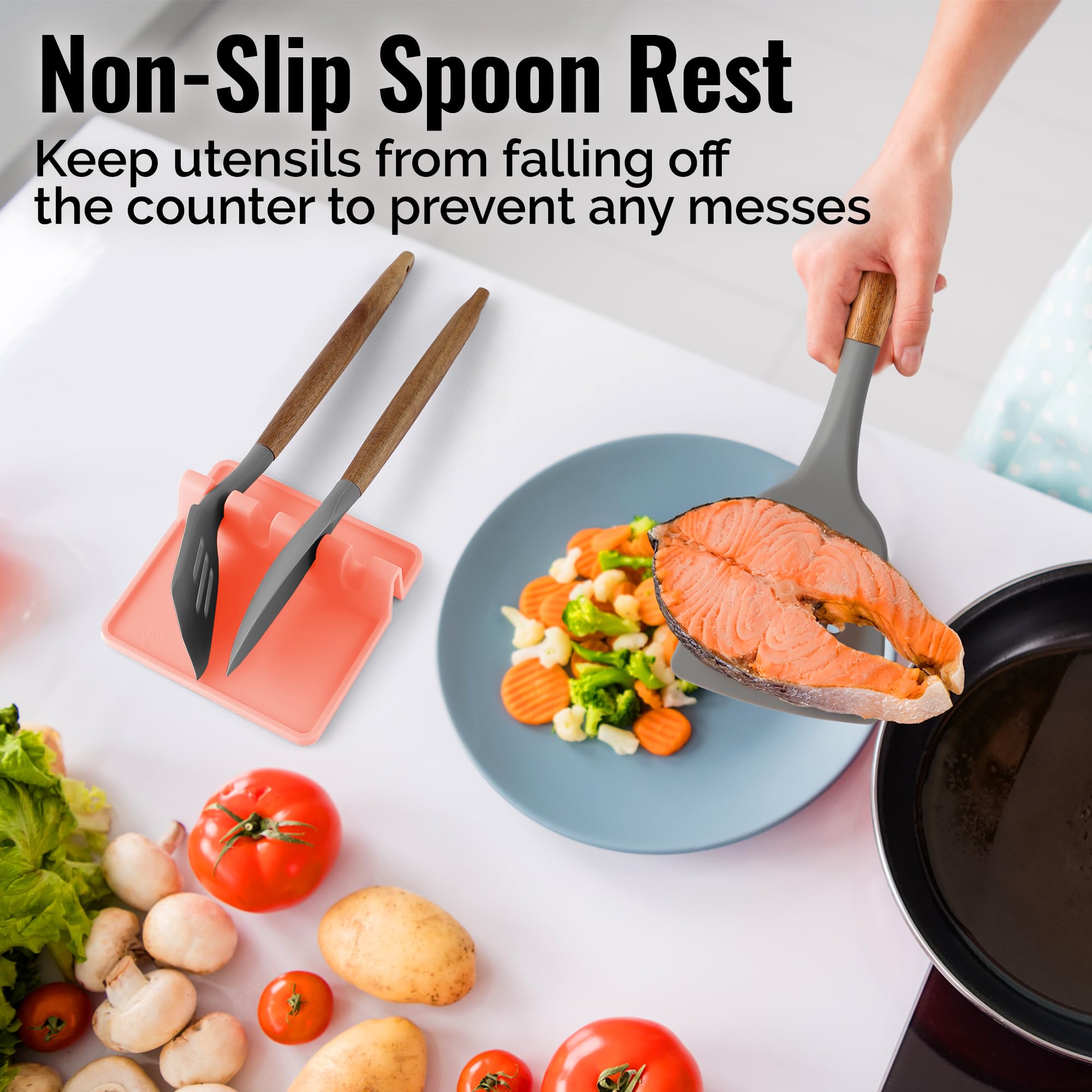 Zulay Kitchen Spoon Rest for Multiple Utensils High Heat-Resistant Silicone Drip Pad, BPA-Free Spoon Holder for Stove Top, Kitchen Gadget Holder for Ladles, Tongs, Cooking Spatula - Makes Great Gift