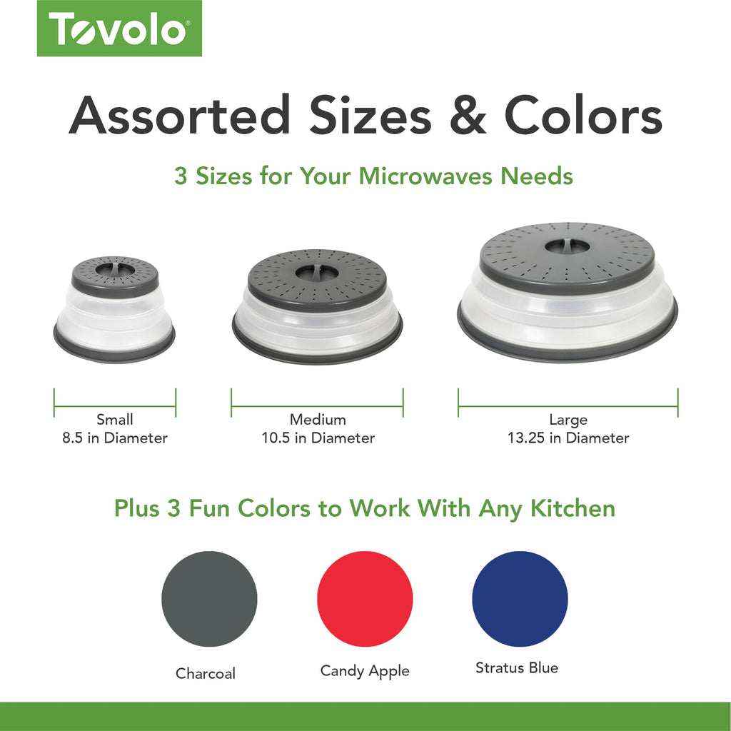 Tovolo Microwave Splatter Cover for Food, Medium (Charcoal) - Collapsible & Vented Silicone Splatter Guard Lid - Microwave Plate & Dish Cover with Handle - BPA-Free Kitchen Gadget for Meal Prep