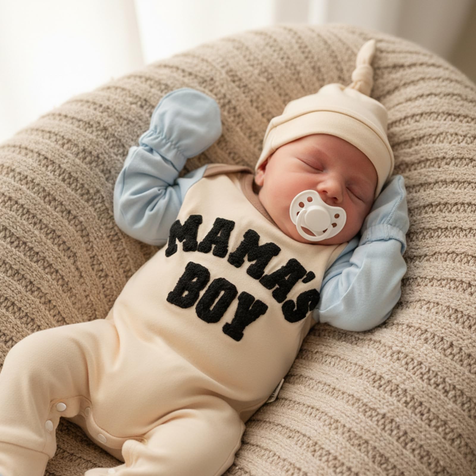 GRNSHTS Newborn Baby Boy Romper Coming Home Outfits Letter Print Bodysuit Jumpsuit+Hat+Gloves 3PCS Clothes Set