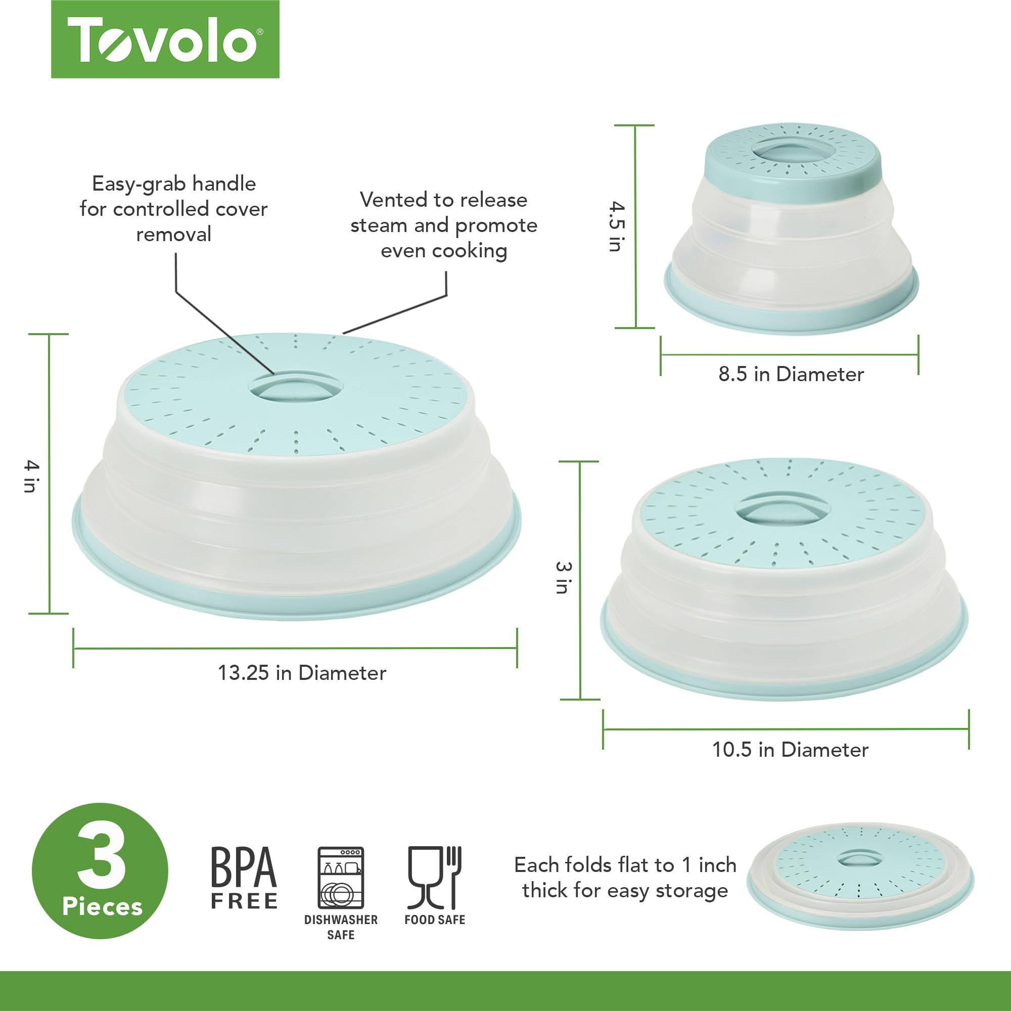 Tovolo Microwave Splatter Cover for Food, Medium (Charcoal) - Collapsible & Vented Silicone Splatter Guard Lid - Microwave Plate & Dish Cover with Handle - BPA-Free Kitchen Gadget for Meal Prep