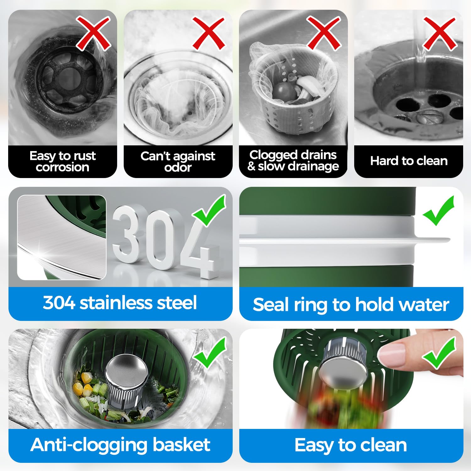 Sink Drain Strainer - Sink Stopper Kitchen Drain, 3 in 1 Kitchen Sink Drain Strainer with Anti-Clogging Basket, Kitchen Gadgets Clearance Sink Accessories, Fit US Standard 3-1/2'' Sink Hole, Silver