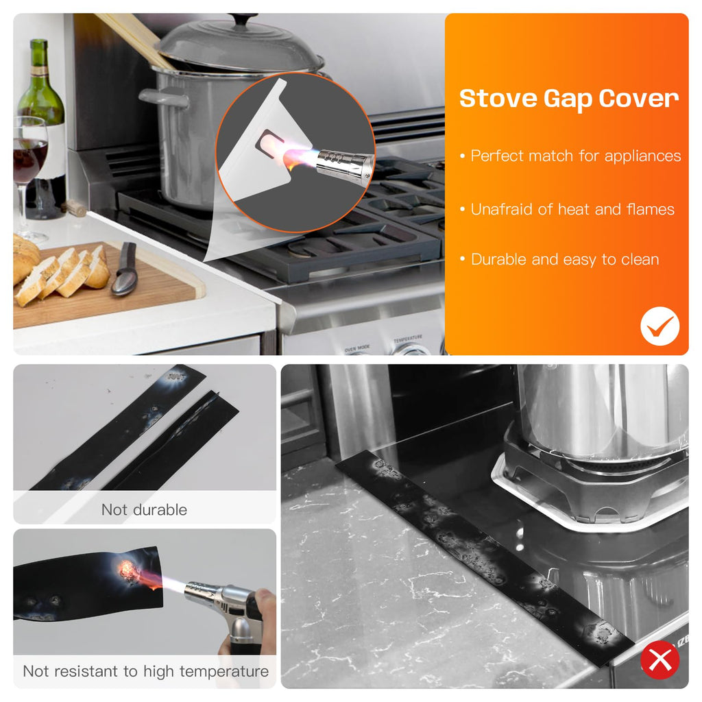 Stainless Steel Stove Gap Covers,Stove Gap Filler, Range Trim Kit, Stove Gap Guards, Heat Resistant and Easy to Clean, Easy retractable Length 13.8" to 27.5", Width 0.79",Black(2PCS)