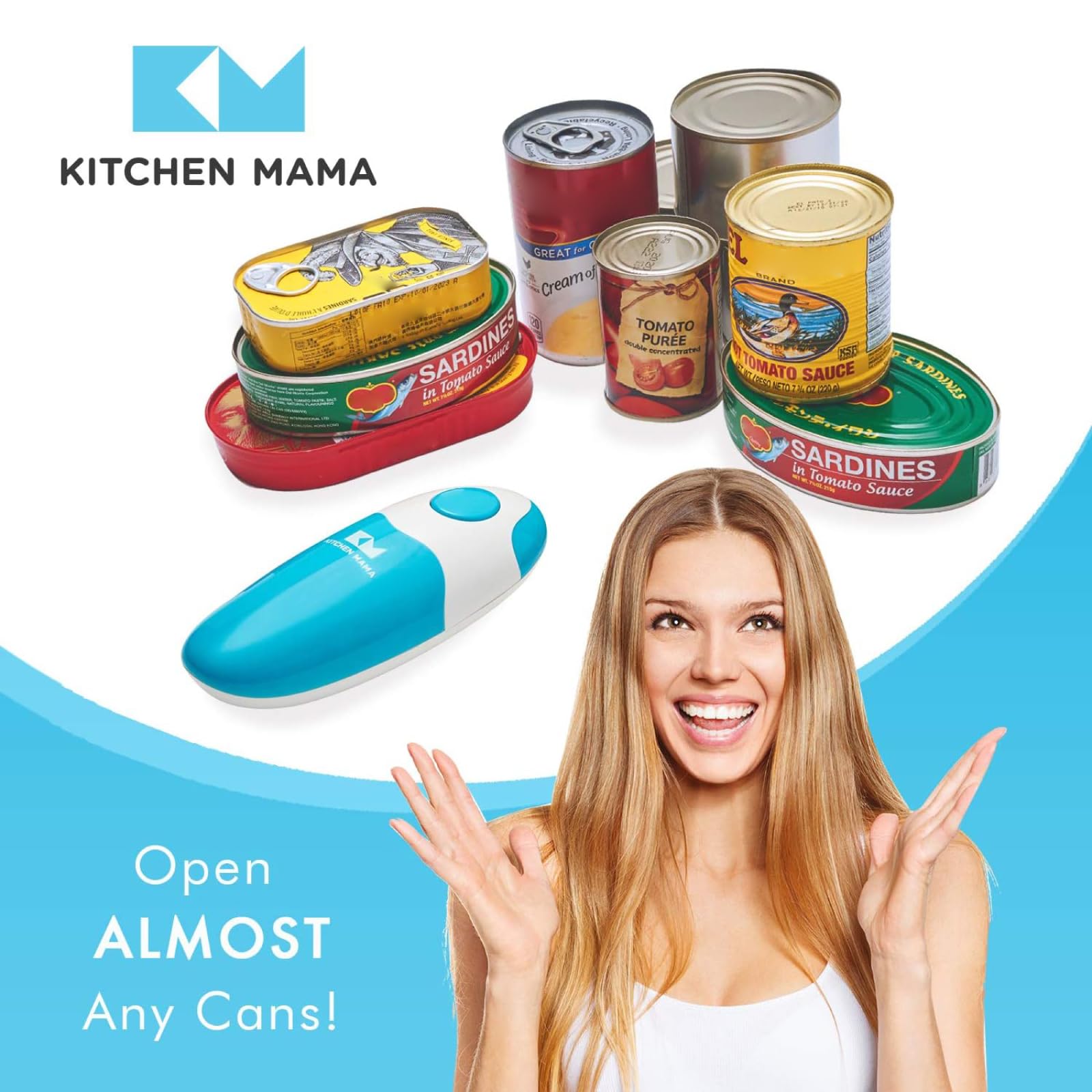 Kitchen Mama Auto Electric Can Opener: Open Your Cans with A Simple Press of Button - Automatic, Hands Free, Smooth Edge, Battery Operated, YES YOU CAN (Red)
