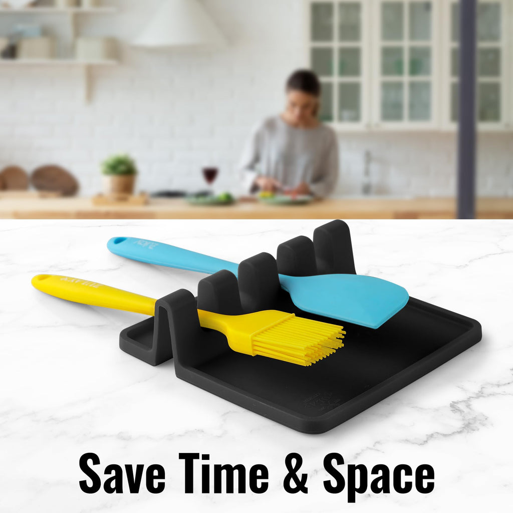 Zulay Kitchen Spoon Rest for Multiple Utensils High Heat-Resistant Silicone Drip Pad, BPA-Free Spoon Holder for Stove Top, Kitchen Gadget Holder for Ladles, Tongs, Cooking Spatula - Makes Great Gift