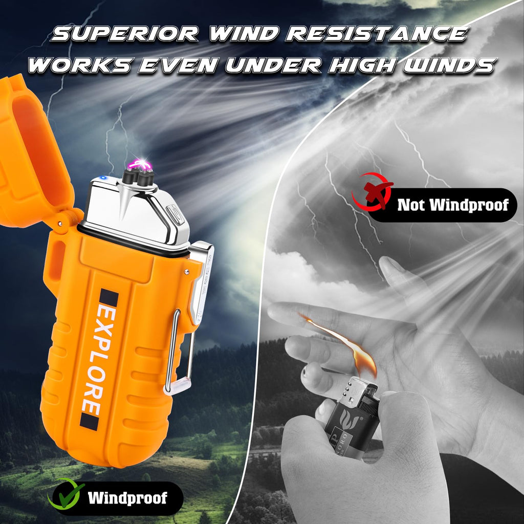 LcFun Electric Dual Arc Lighter USB Rechargeable Outdoor Windproof Flameless Plasma Lighters for Camping, Hiking, Waterproof Matches Survival Tactical Gear Birthday Gifts for Men