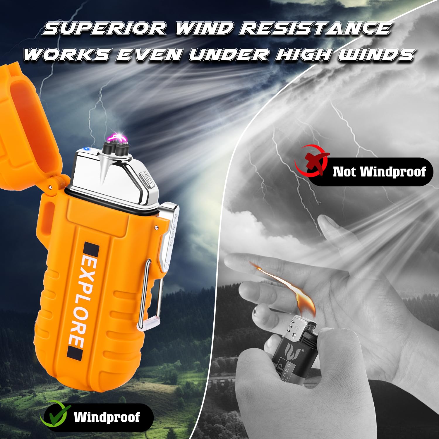 LcFun Electric Dual Arc Lighter USB Rechargeable Outdoor Windproof Flameless Plasma Lighters for Camping, Hiking, Waterproof Matches Survival Tactical Gear Birthday Gifts for Men