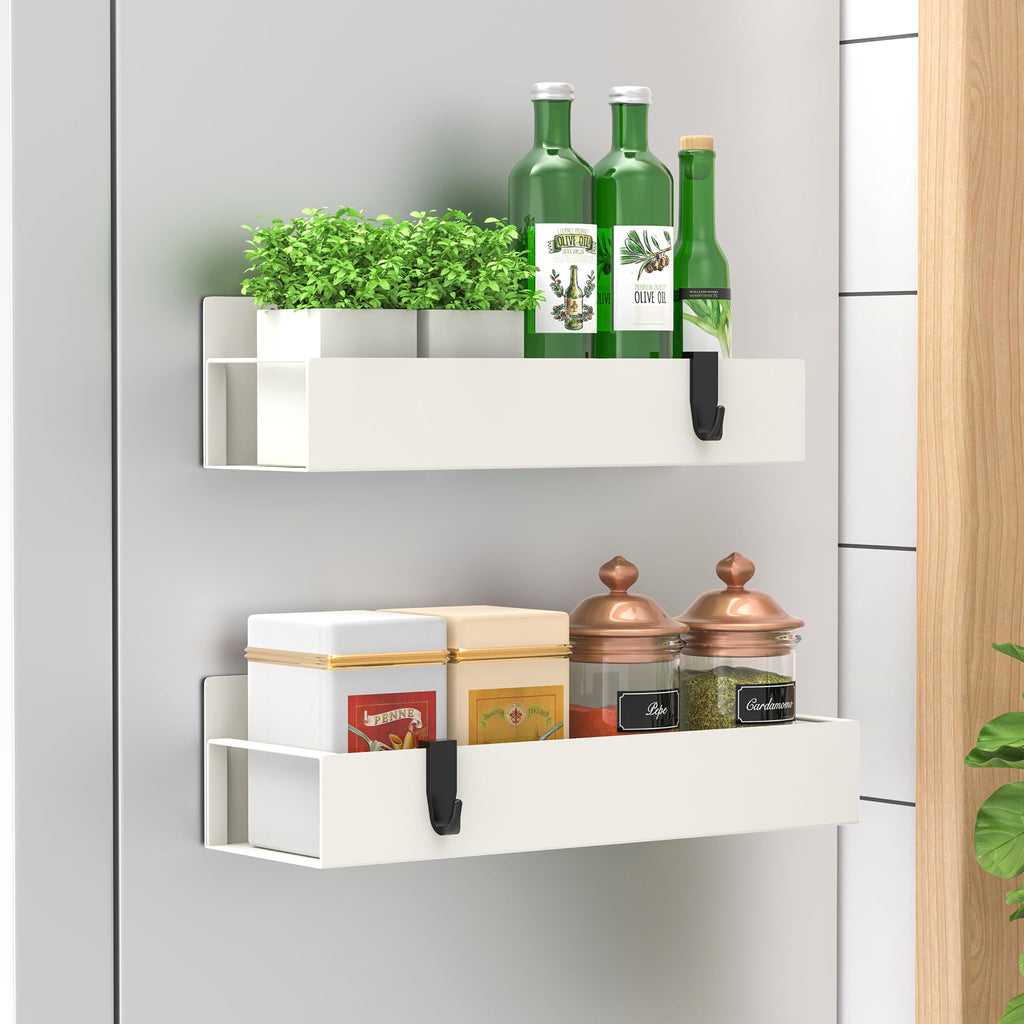 HuggieGems Metal 4 Pack Magnetic Spice Storage Rack Organizer for Refrigerator and Oven, Black Fridge Organizers and Storage