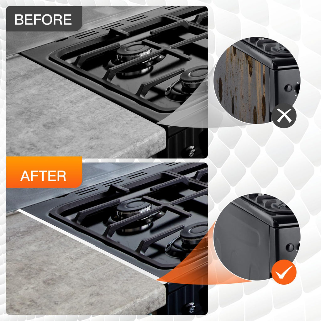 Stainless Steel Stove Gap Covers,Stove Gap Filler, Range Trim Kit, Stove Gap Guards, Heat Resistant and Easy to Clean, Easy retractable Length 13.8" to 27.5", Width 0.79",Black(2PCS)