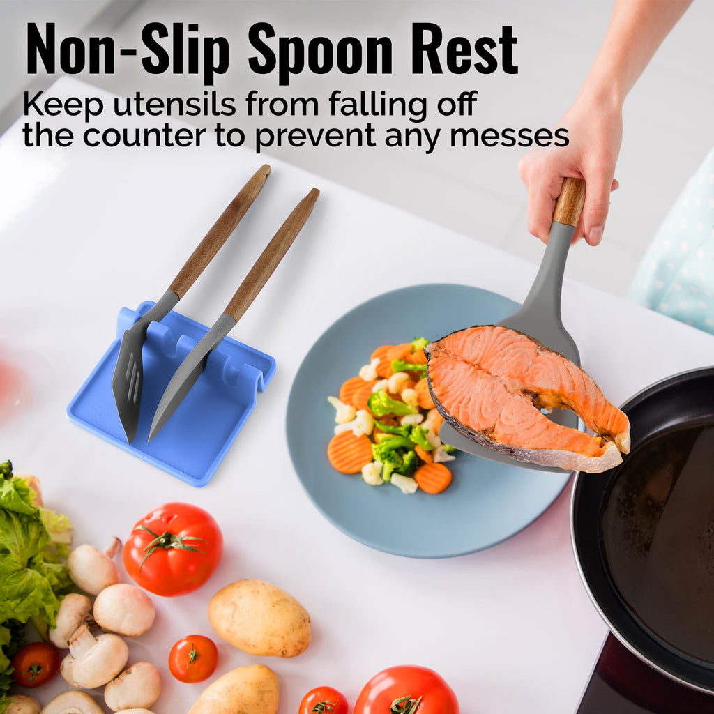 Zulay Kitchen Spoon Rest for Multiple Utensils High Heat-Resistant Silicone Drip Pad, BPA-Free Spoon Holder for Stove Top, Kitchen Gadget Holder for Ladles, Tongs, Cooking Spatula - Makes Great Gift