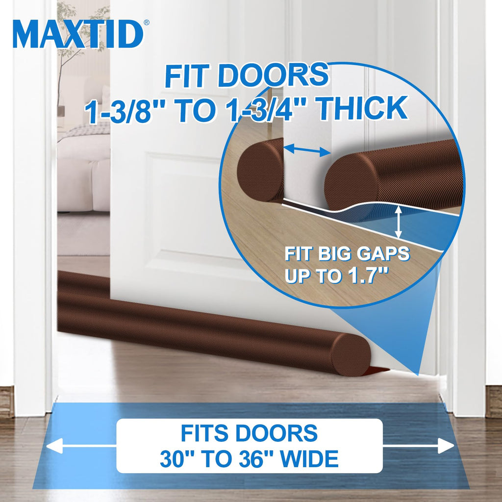 MAXTID Large Door Draft Stopper for Bottom of Doors 36” Under Door Sweep Noise Blocker Black Gap Stoppers Adjustable Doors Seal Sweep Guard Draft, Window Breeze Stoppers, Home Essentials Gadgets