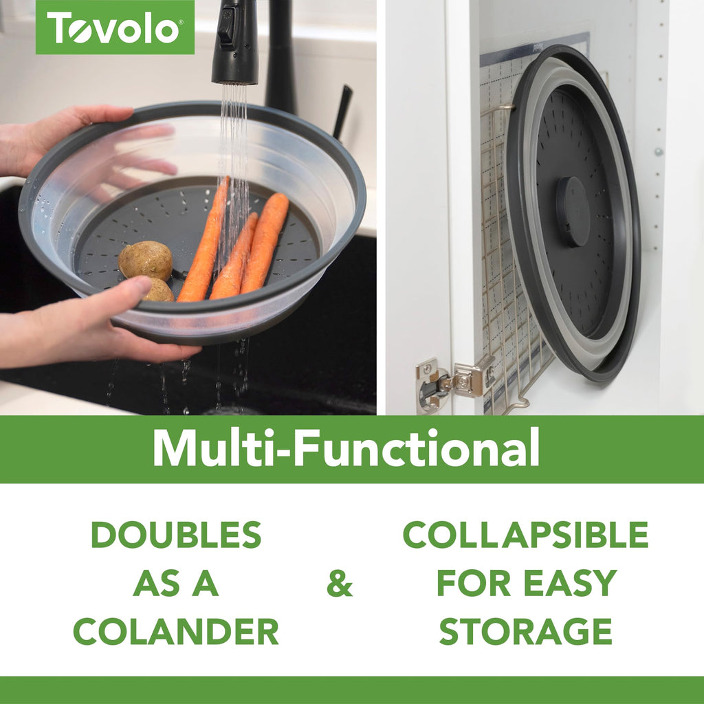 Tovolo Microwave Splatter Cover for Food, Medium (Charcoal) - Collapsible & Vented Silicone Splatter Guard Lid - Microwave Plate & Dish Cover with Handle - BPA-Free Kitchen Gadget for Meal Prep