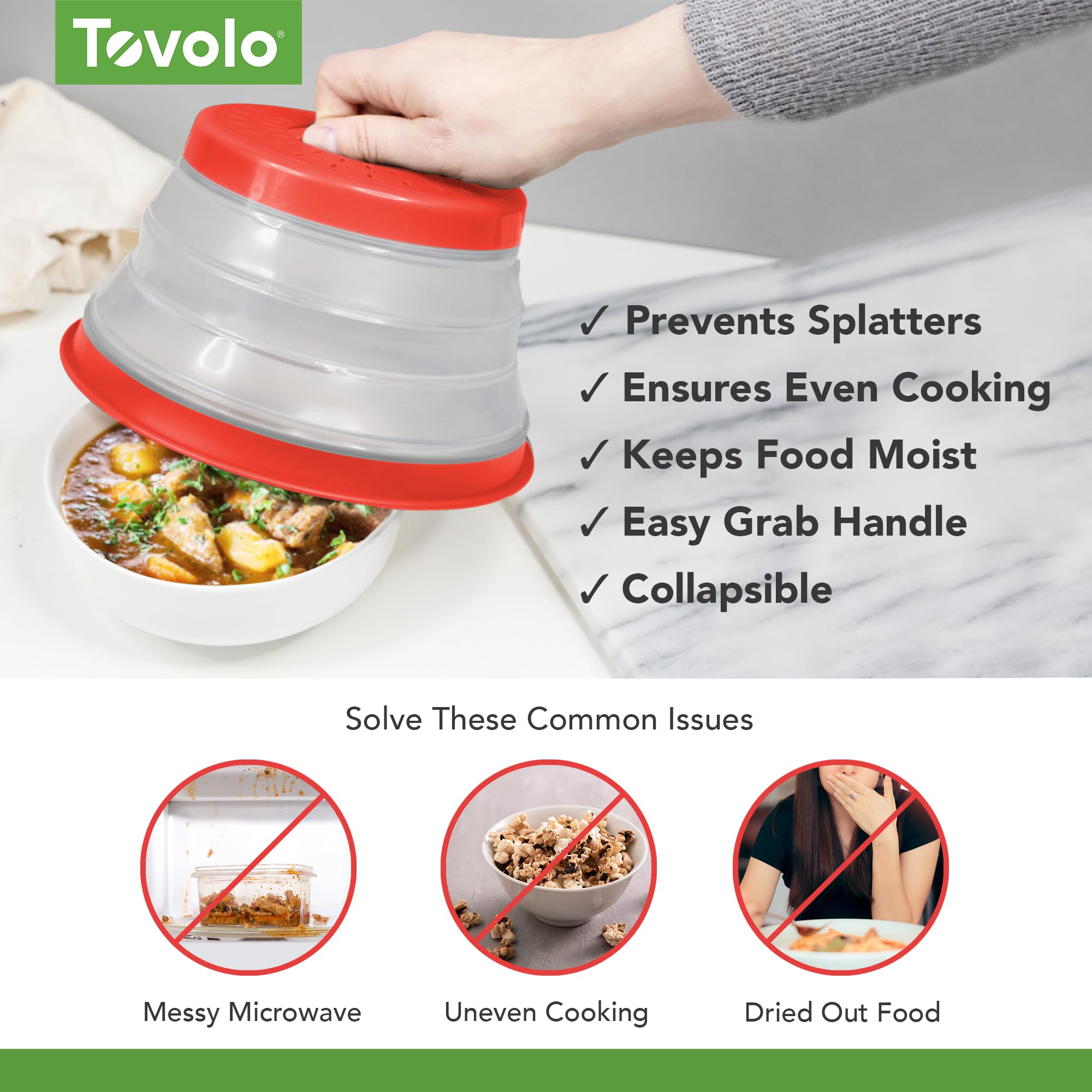 Tovolo Microwave Splatter Cover for Food, Medium (Charcoal) - Collapsible & Vented Silicone Splatter Guard Lid - Microwave Plate & Dish Cover with Handle - BPA-Free Kitchen Gadget for Meal Prep