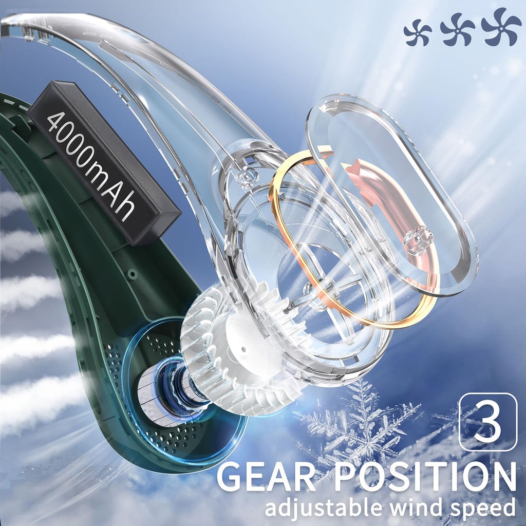 FrSara Neck Fan, Portable Personal Fan Strong Wind, 4000mAh, Air Volume,360° Cooling, No Hair Twisting, Air Volume On 2 Sides, Non-Slip, Quick Charge, Long Use Time, Birthday Gift for Women, Dad, Men