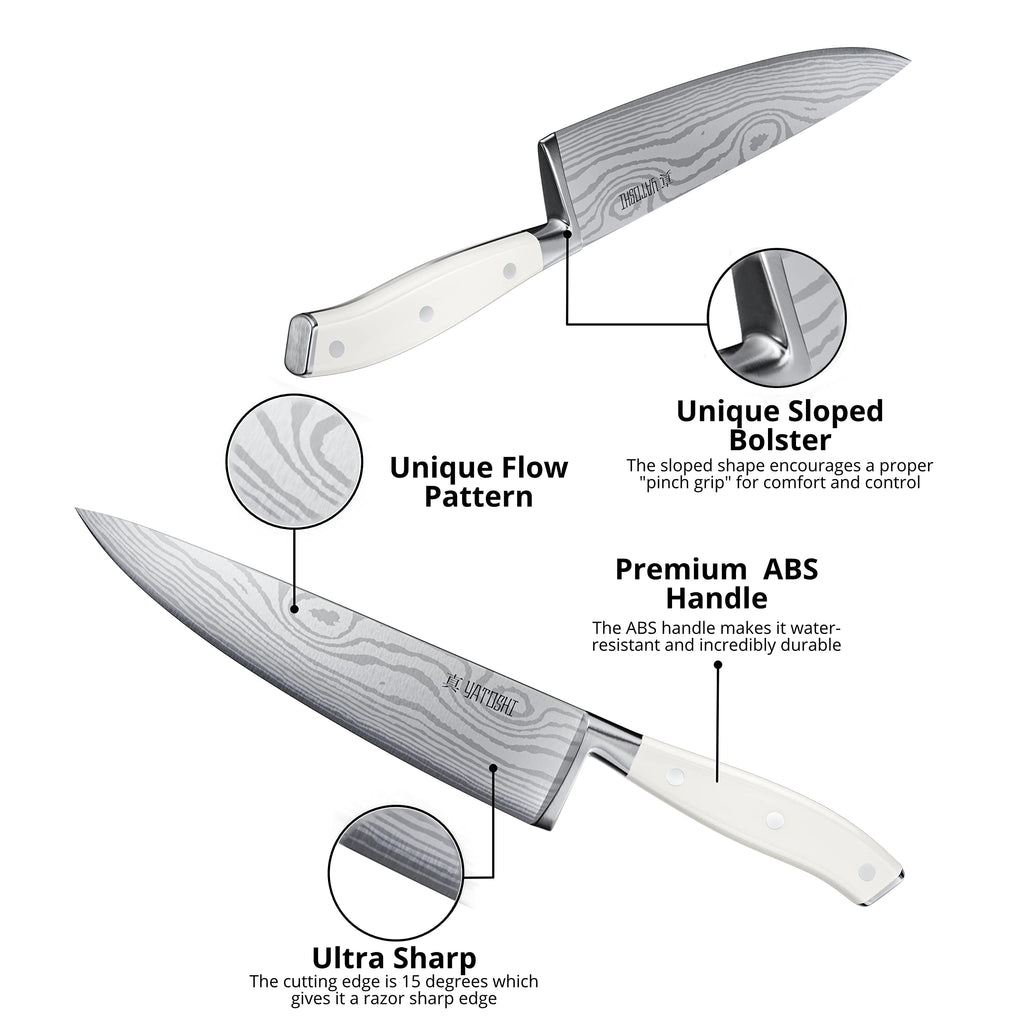 Yatoshi Professional Kitchen Knife Set, 15 Pieces, High Carbon Stainless Steel, Ergonomic Handle