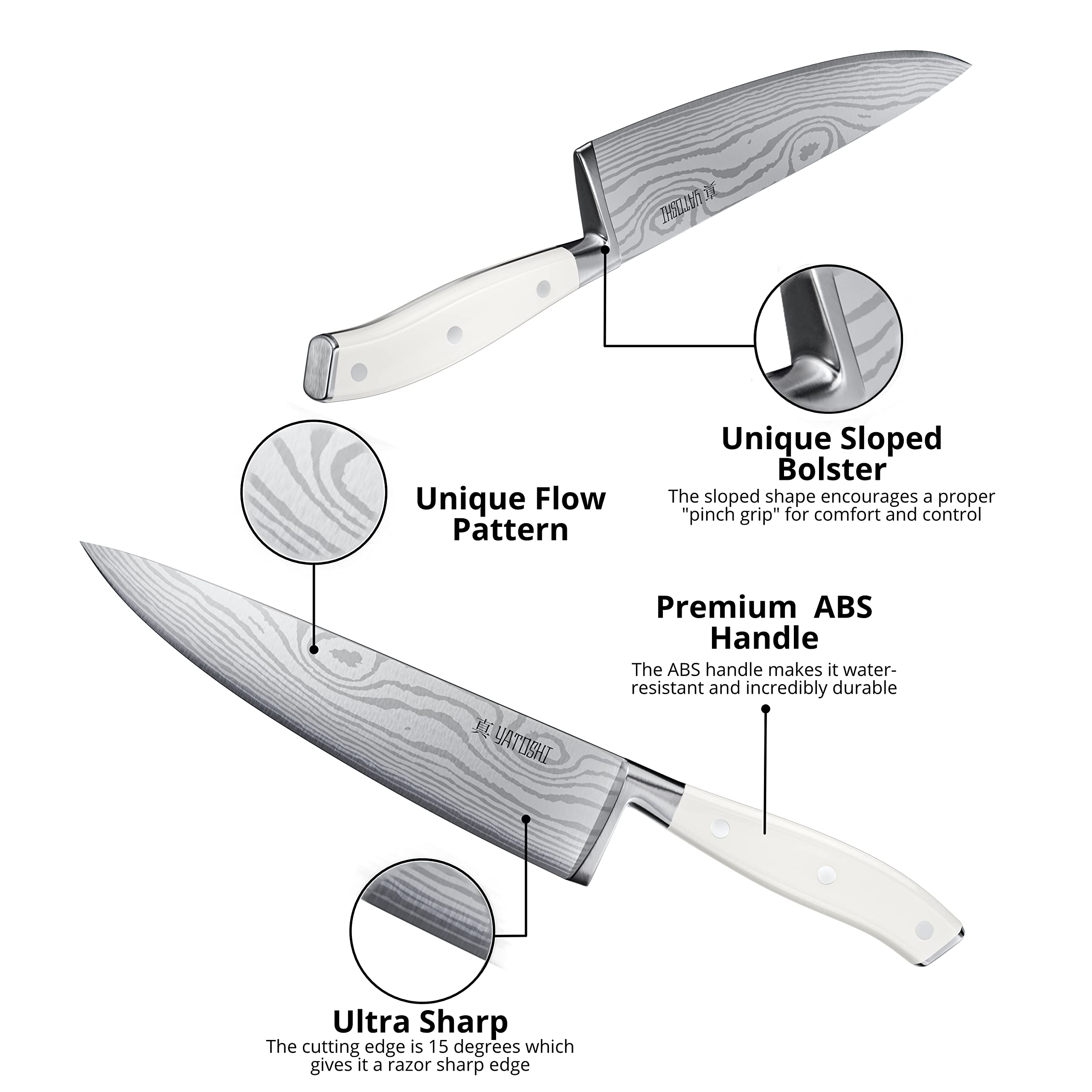 Yatoshi Professional Kitchen Knife Set, 15 Pieces, High Carbon Stainless Steel, Ergonomic Handle