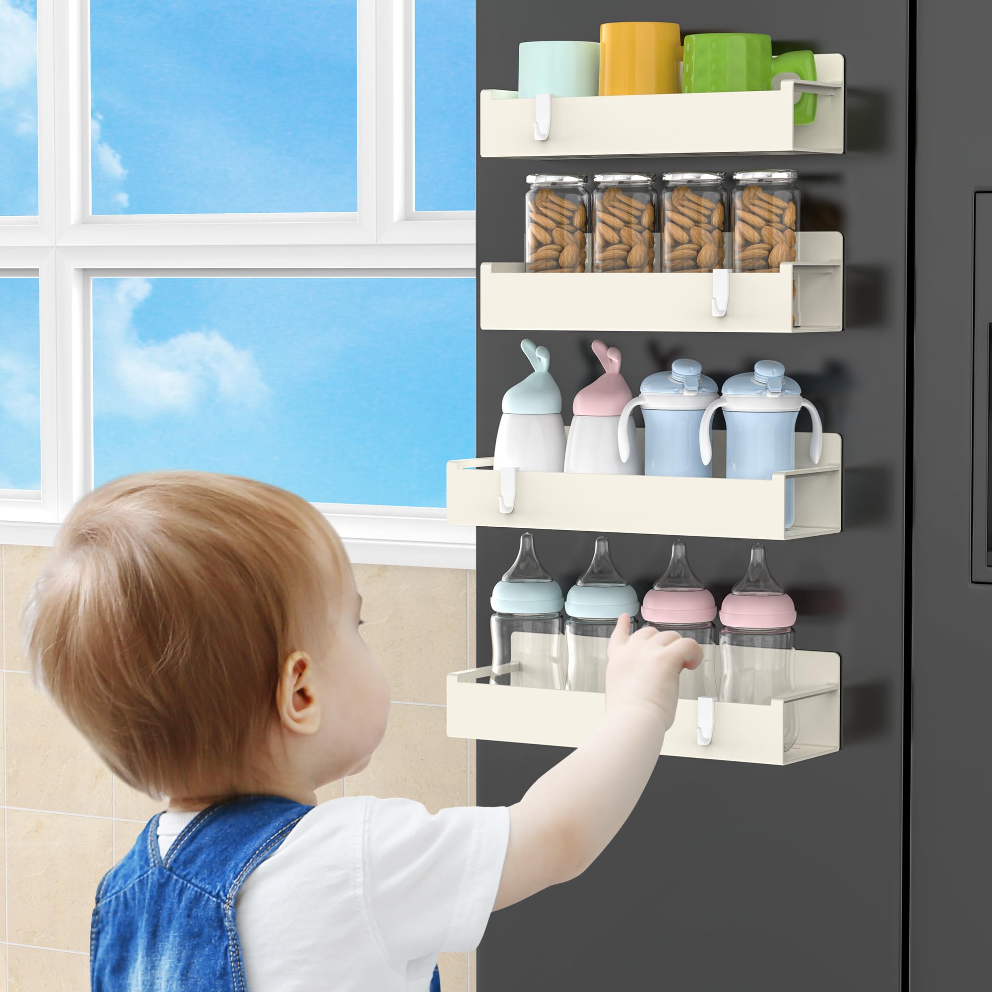 HuggieGems 4 Pack Magnetic Spice Rack Organizer for Refrigerator and Oven, Black Fridge Organizers and Storage for Kitchen