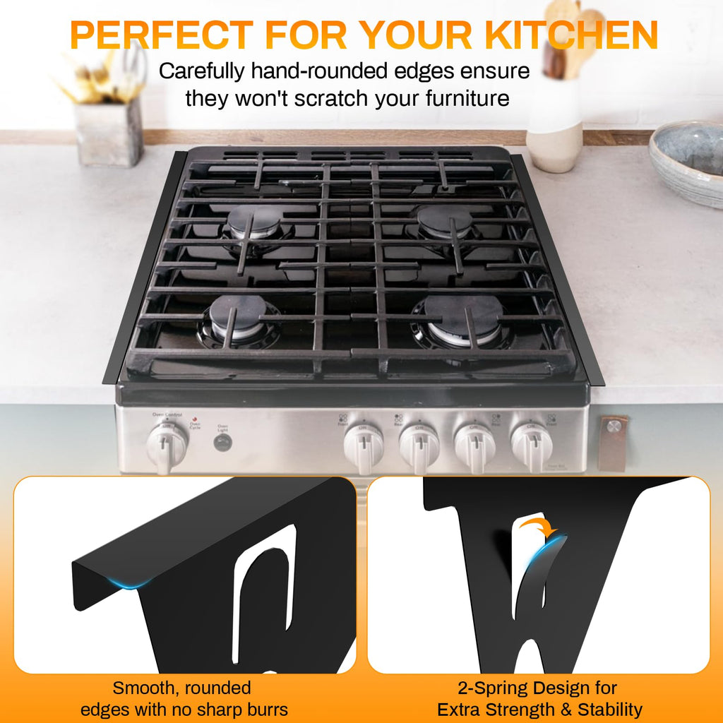 Stainless Steel Stove Gap Covers,Stove Gap Filler, Range Trim Kit, Stove Gap Guards, Heat Resistant and Easy to Clean, Easy retractable Length 13.8" to 27.5", Width 0.79",Black(2PCS)