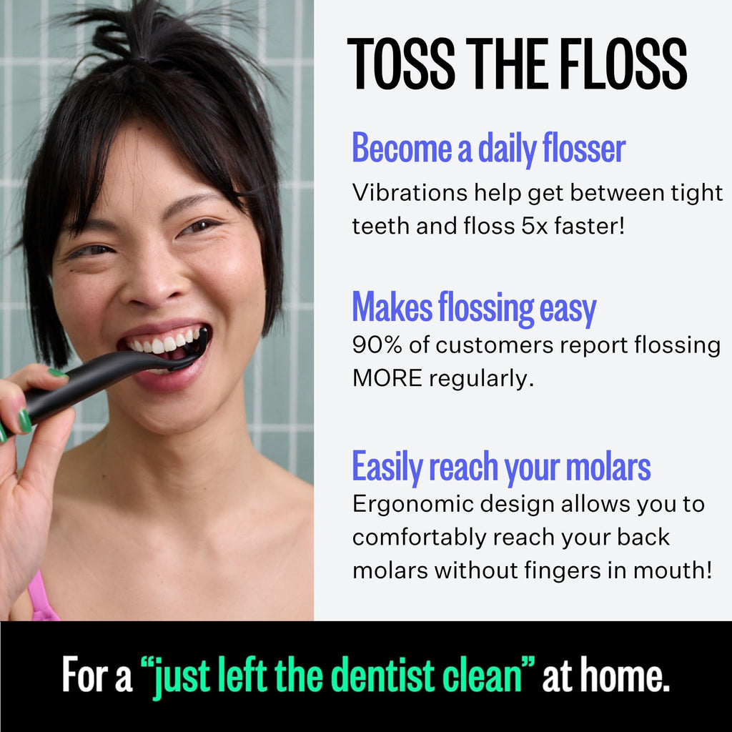 FLAUS Electric Flosser (Gentle Glide) - Shark Tank + Oprah's List - Water Floss Alternative - Dental Plaque Remover for Adults - Easy Vibration Power Flossing - Safe Portable Gum + Teeth Cleaning Tool