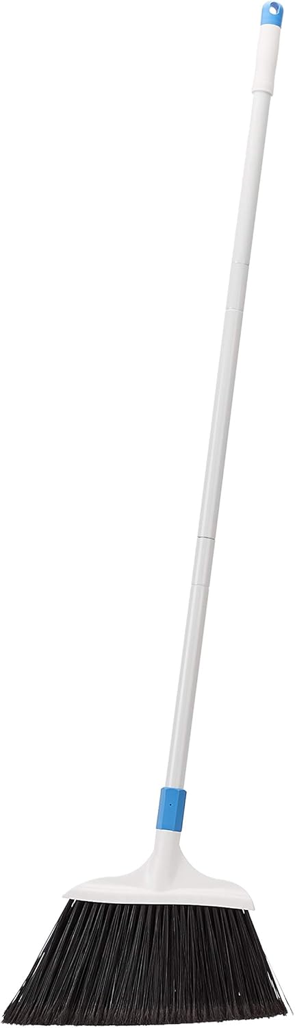 Amazon Basics Heavy-Duty Floor Cleaning Broom with Stiff Bristles, Sturdy 3-Piece Handle, Easy to Assemble, Indoor Outdoor Use for Driveways and Sidewalks, Blue and White