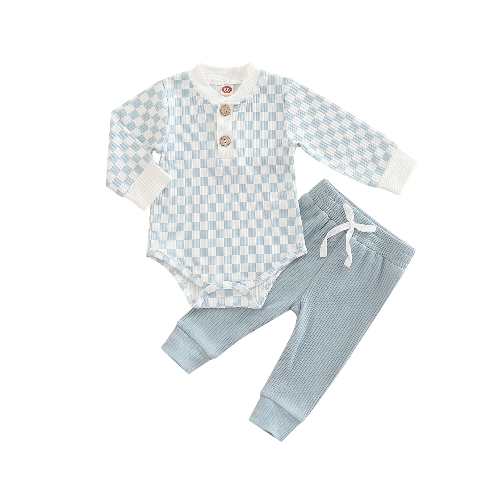Newborn Baby Boy Girl Clothes Ribbed Knitted Cotton Long Sleeve Romper Long Pants Solid Color Fall Winter Outfits
