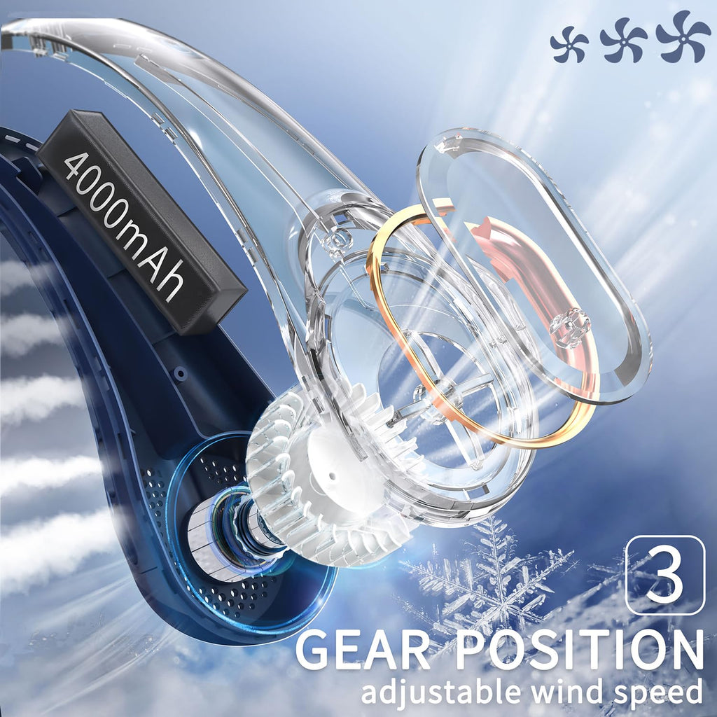 FrSara Neck Fan, Portable Personal Fan Strong Wind, 4000mAh, Air Volume,360° Cooling, No Hair Twisting, Air Volume On 2 Sides, Non-Slip, Quick Charge, Long Use Time, Birthday Gift for Women, Dad, Men