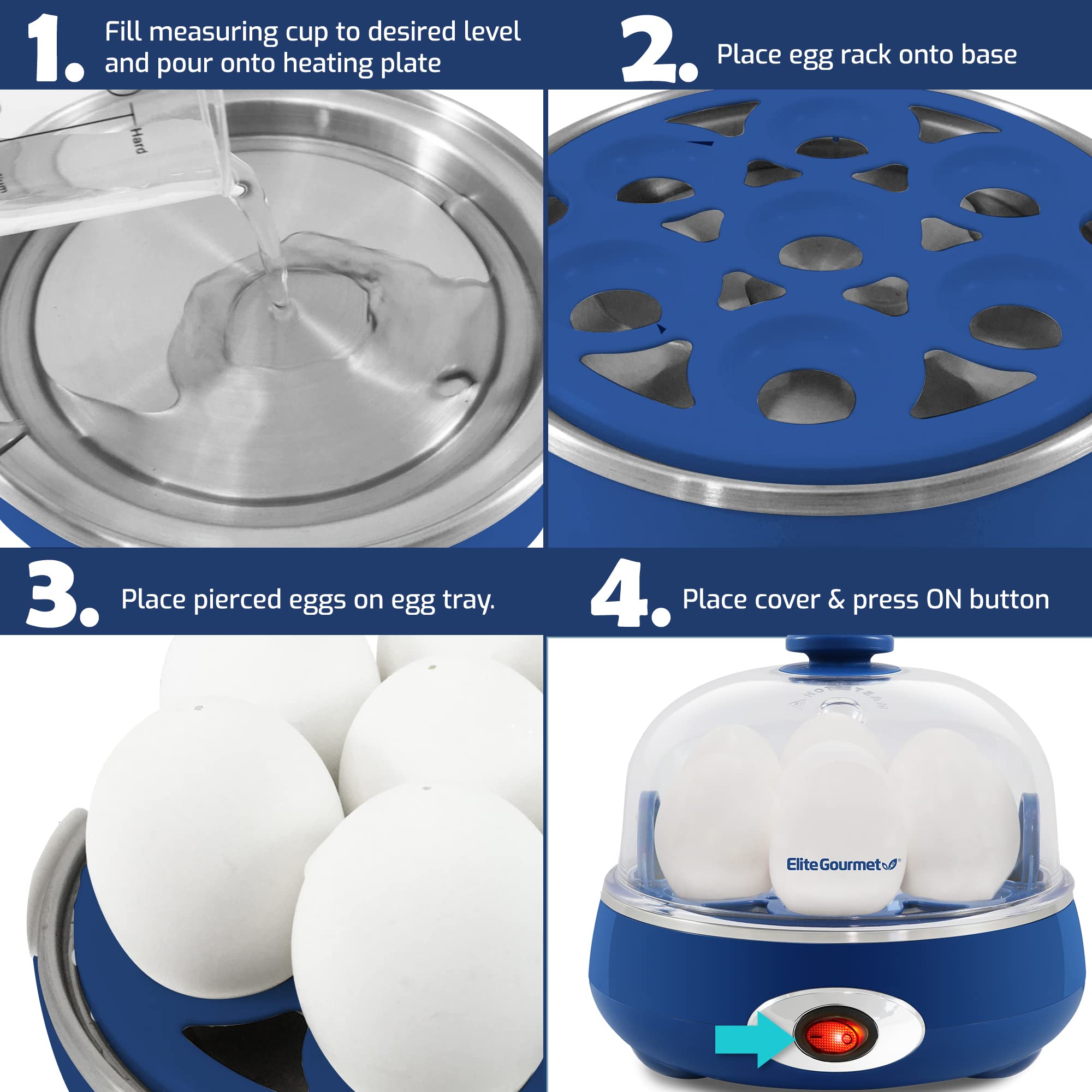 Elite Gourmet EGC115M Easy Egg Cooker Electric 7-Egg Capacity, Soft, Medium, Hard-Boiled Egg Cooker with Auto Shut-Off, Measuring Cup Included, BPA Free, Retro Mint