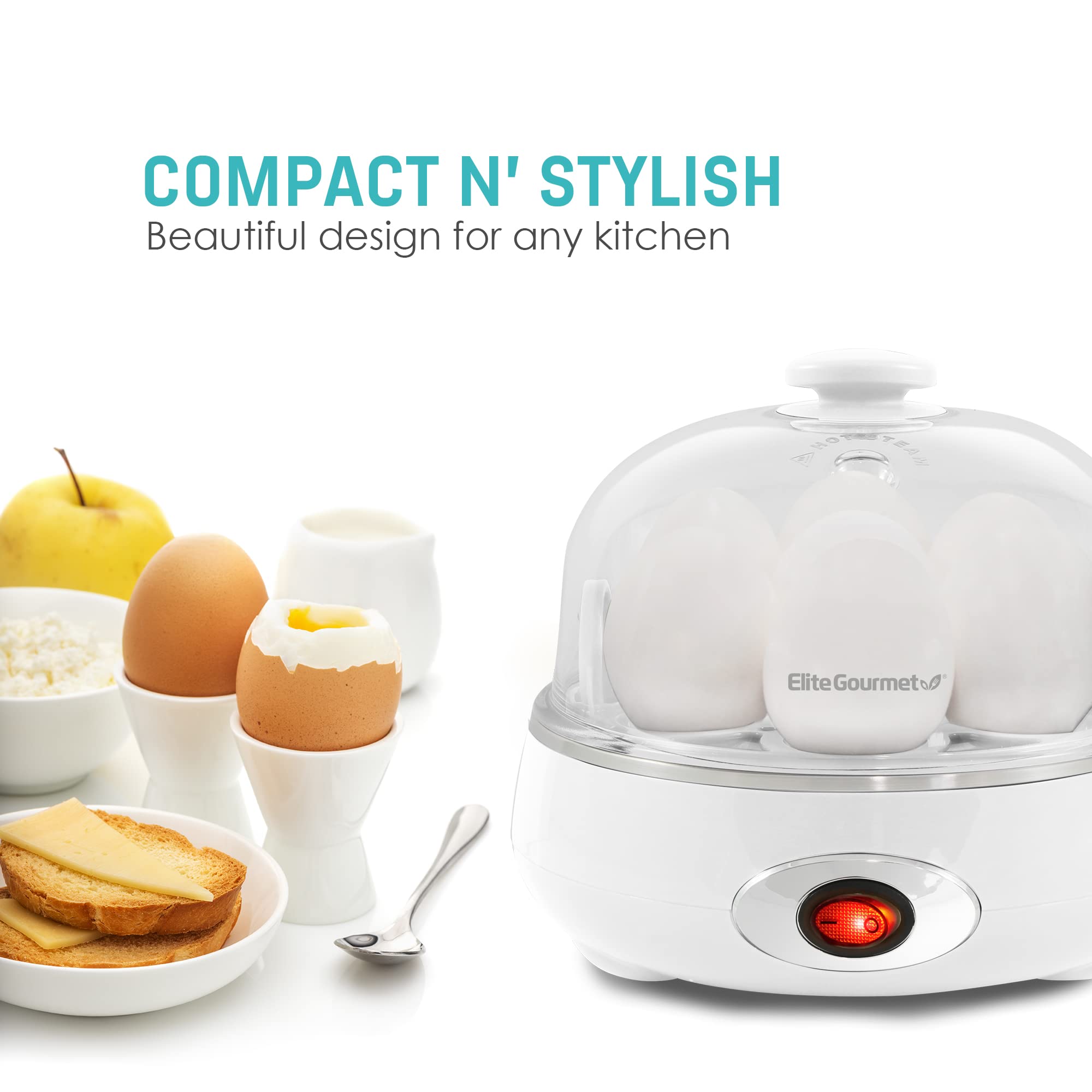 Elite Gourmet EGC115M Easy Egg Cooker Electric 7-Egg Capacity, Soft, Medium, Hard-Boiled Egg Cooker with Auto Shut-Off, Measuring Cup Included, BPA Free, Retro Mint
