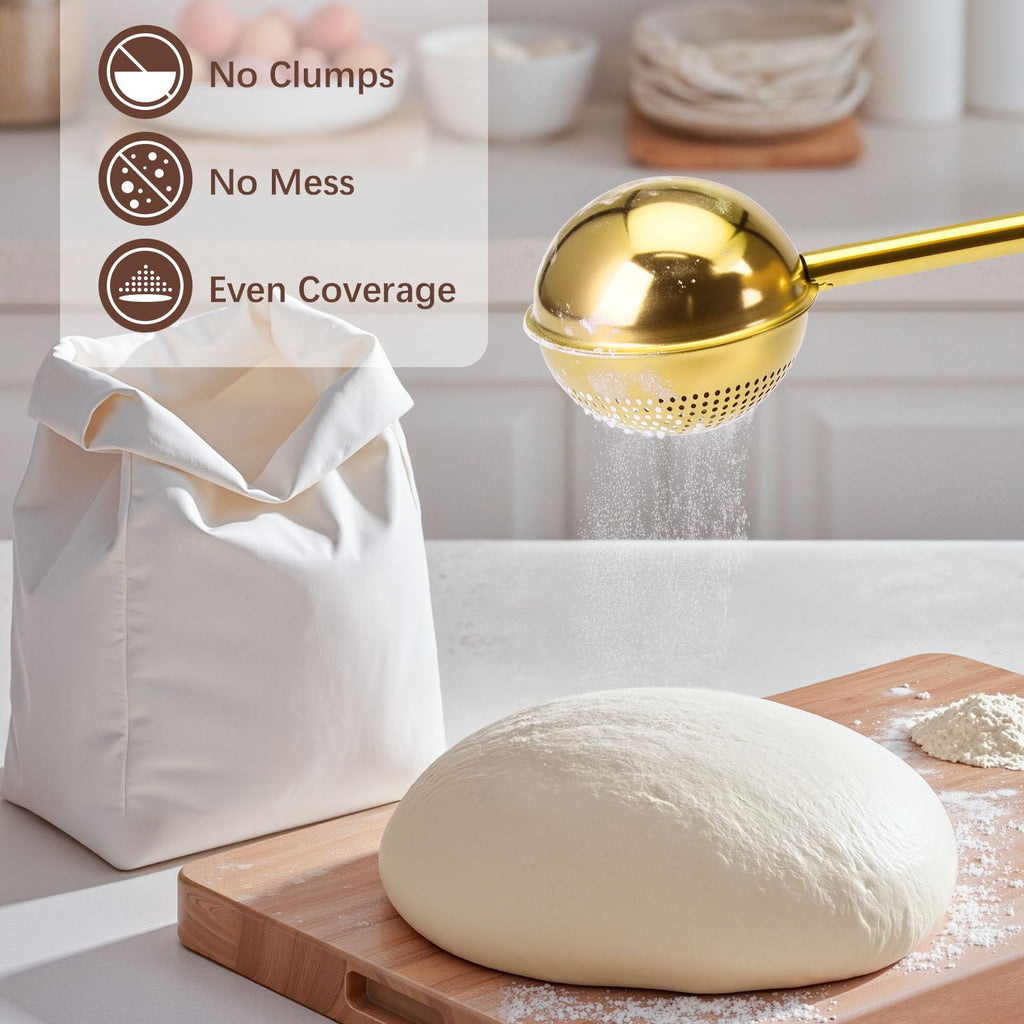 HULISEN Flour Duster for Baking, One-Handed Operation, 304 Stainless Steel Powdered Sugar Shaker Duster, Pick Up and Dust Flour Sifter, Gift Package