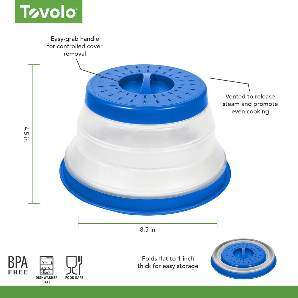 Tovolo Microwave Splatter Cover for Food, Medium (Charcoal) - Collapsible & Vented Silicone Splatter Guard Lid - Microwave Plate & Dish Cover with Handle - BPA-Free Kitchen Gadget for Meal Prep