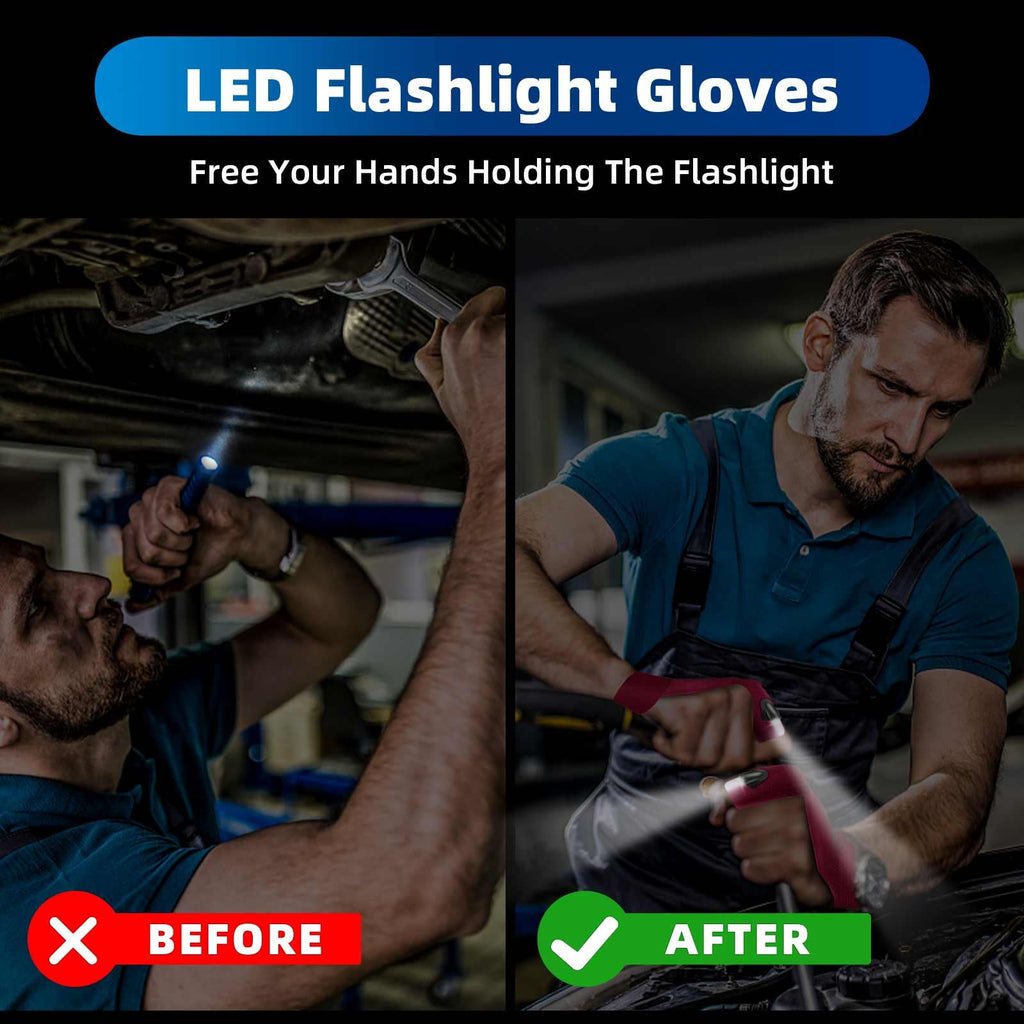 MOIPEJO LED Flashlight Gloves, Gifts for Men Dad Him Boyfriend Husband, Cool Gadget Hands-Free Finger Lights for Camping Fishing Repairing, Fathers Day Christmas Birthday Gift-Black