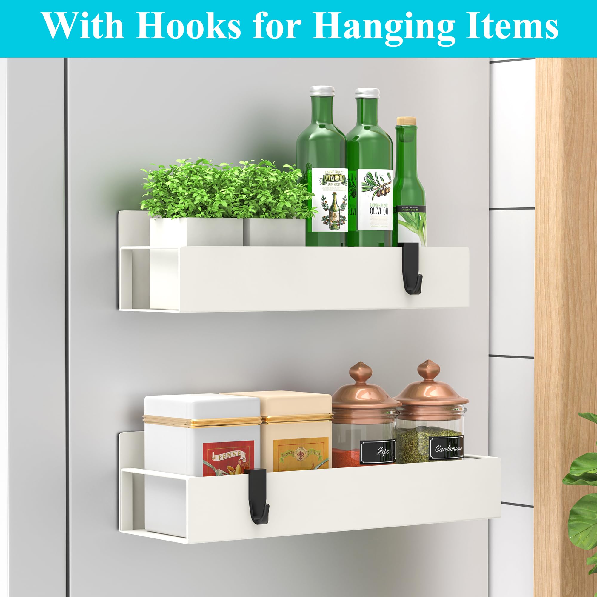 HuggieGems Metal 4 Pack Magnetic Spice Storage Rack Organizer for Refrigerator and Oven, Black Fridge Organizers and Storage