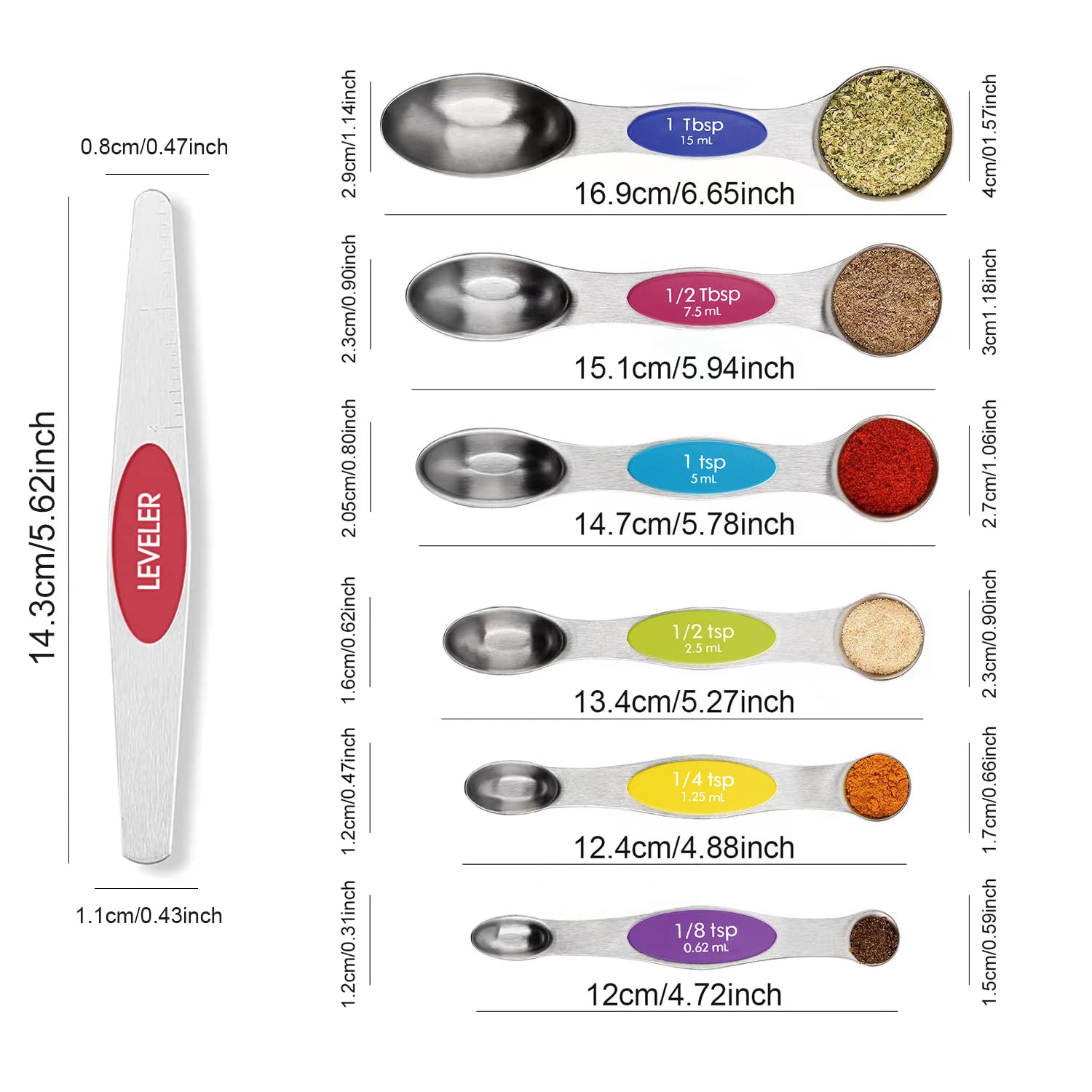 Magnetic Measuring Spoons Set Stainless Steel with Leveler, Stackable Metal Tablespoon Measure Spoon for Baking, Cups and Spoon Set Kitchen Gadgets Apartment Essentials Fits in Spice Jars