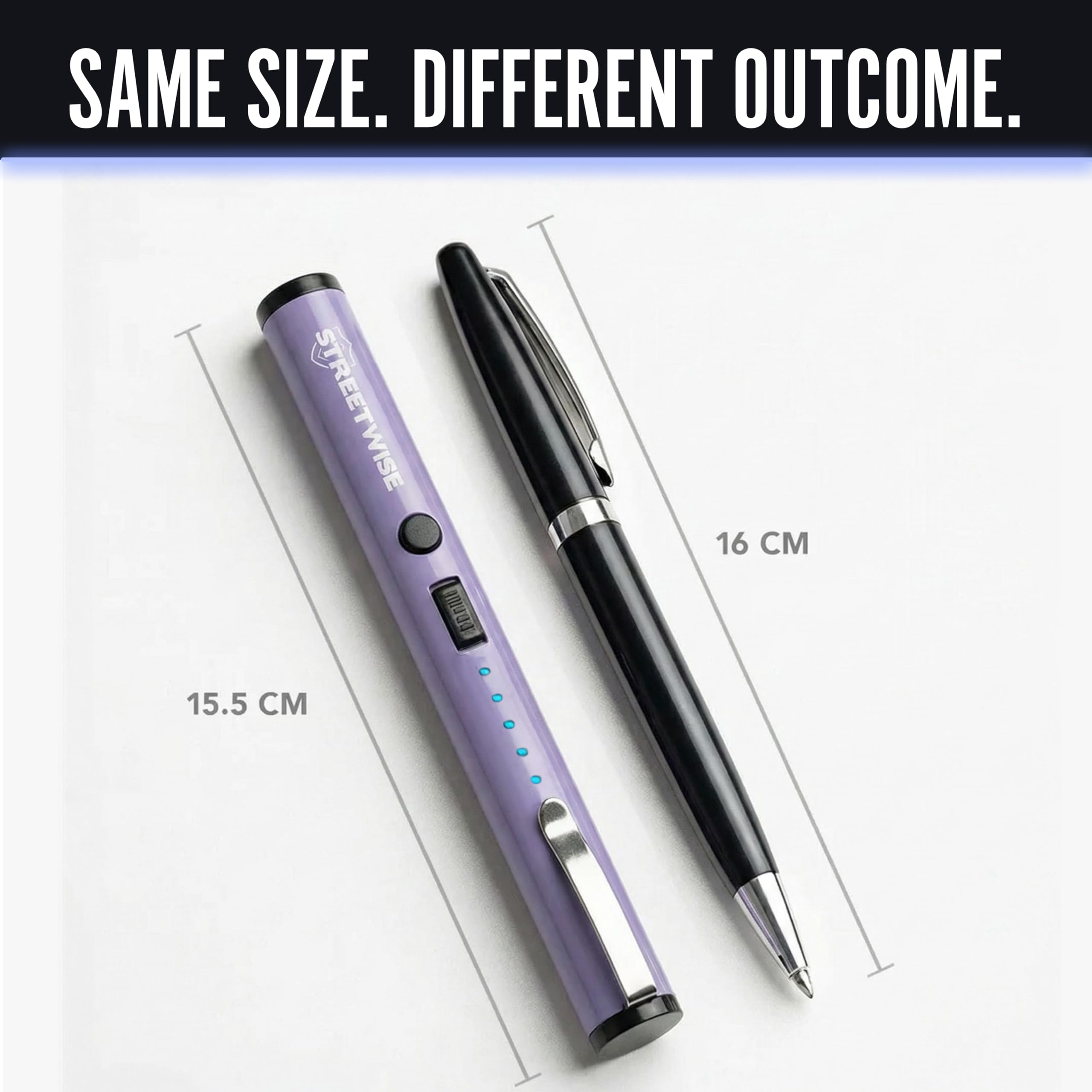 Streetwise Pain Pen 25,000,000 Volts Stun Gun for Self Protection - Tactical Stun Pen for Women and Men, USB Rechargeable, Battery Indicator, Durable Clip, Compact and Concealable for Protection