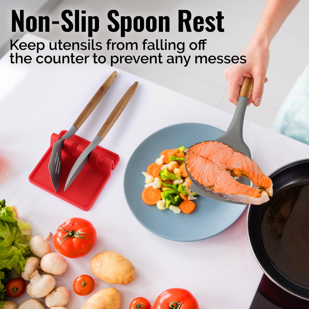 Zulay Kitchen Spoon Rest for Multiple Utensils High Heat-Resistant Silicone Drip Pad, BPA-Free Spoon Holder for Stove Top, Kitchen Gadget Holder for Ladles, Tongs, Cooking Spatula - Makes Great Gift