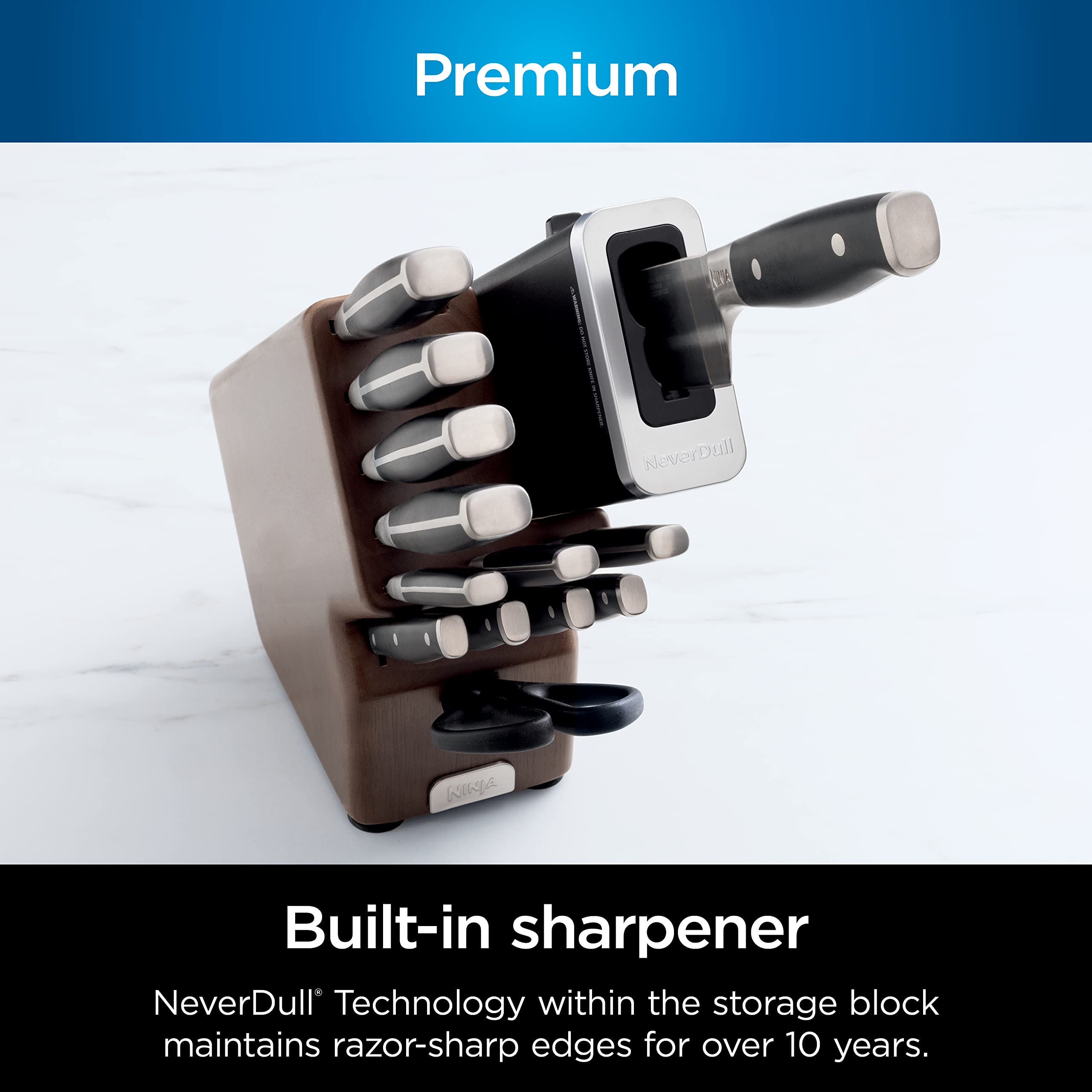 Ninja K32017 Foodi NeverDull Premium Knife System, 17 Piece Knife Block Set with Built-in Sharpener, German Stainless Steel Knives, Black