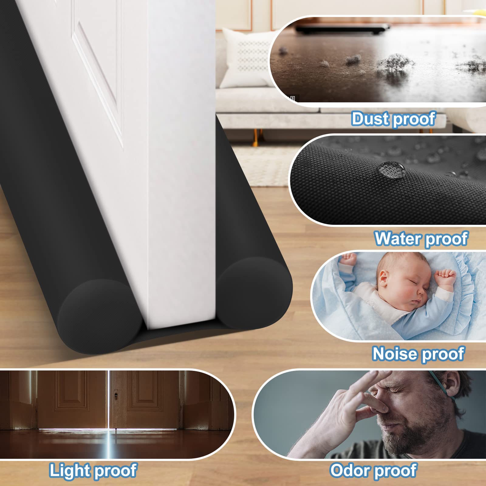 MAXTID Large Door Draft Stopper for Bottom of Doors 36” Under Door Sweep Noise Blocker Black Gap Stoppers Adjustable Doors Seal Sweep Guard Draft, Window Breeze Stoppers, Home Essentials Gadgets