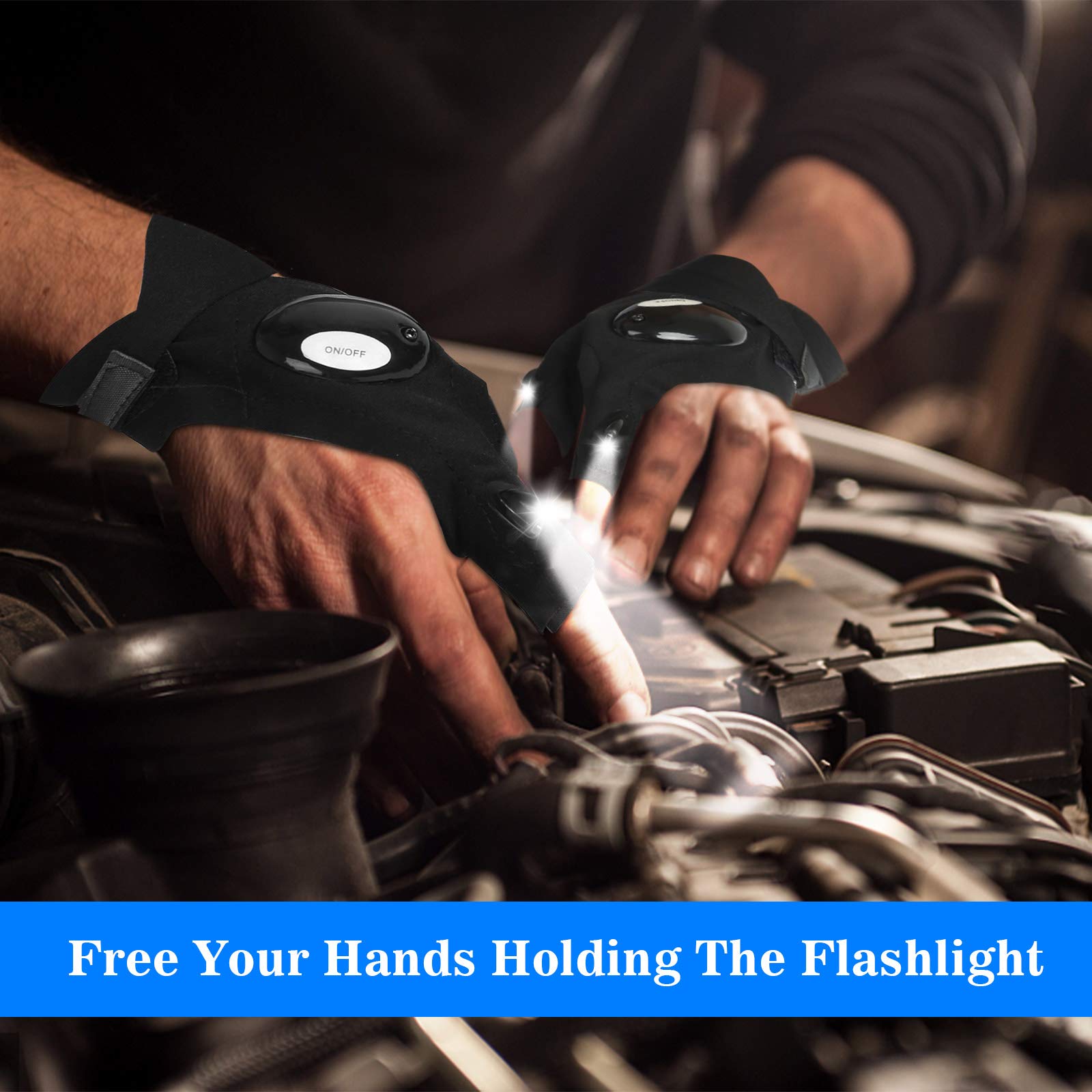 MOIPEJO LED Flashlight Gloves, Gifts for Men Dad Him Boyfriend Husband, Cool Gadget Hands-Free Finger Lights for Camping Fishing Repairing, Fathers Day Christmas Birthday Gift-Black
