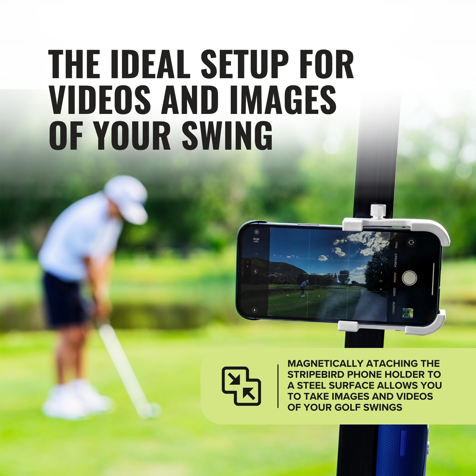 Stripebird - Magnetic Golf Cart Phone Holder - US Patented, Neodymium N52 Magnets - Golf Cart Phone Mount for iPhone & Samsung - Slim Golf Caddy Accessories for Men & Women