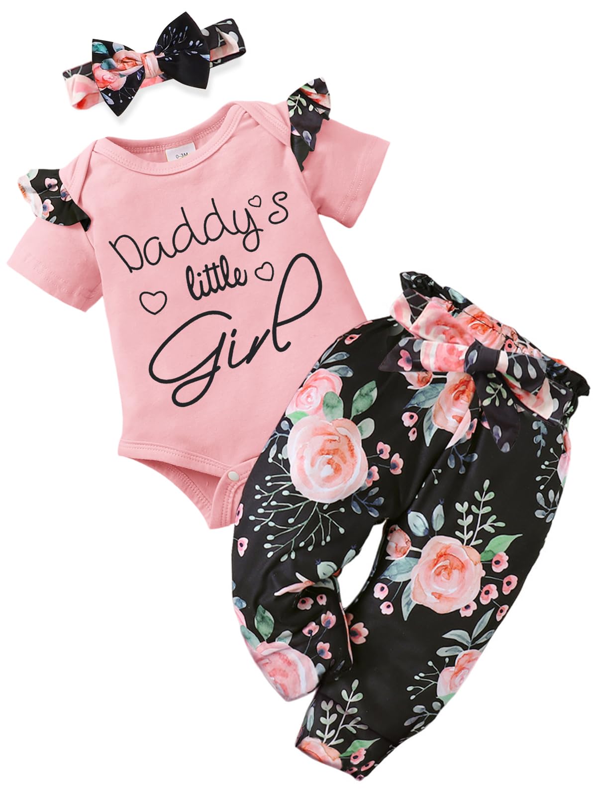 AMAWMW Baby Girl Clothes Set Daddys Little Girl Ruffle Romper Top Camouflage Pants Newborn Infant Baby Girl Outfit