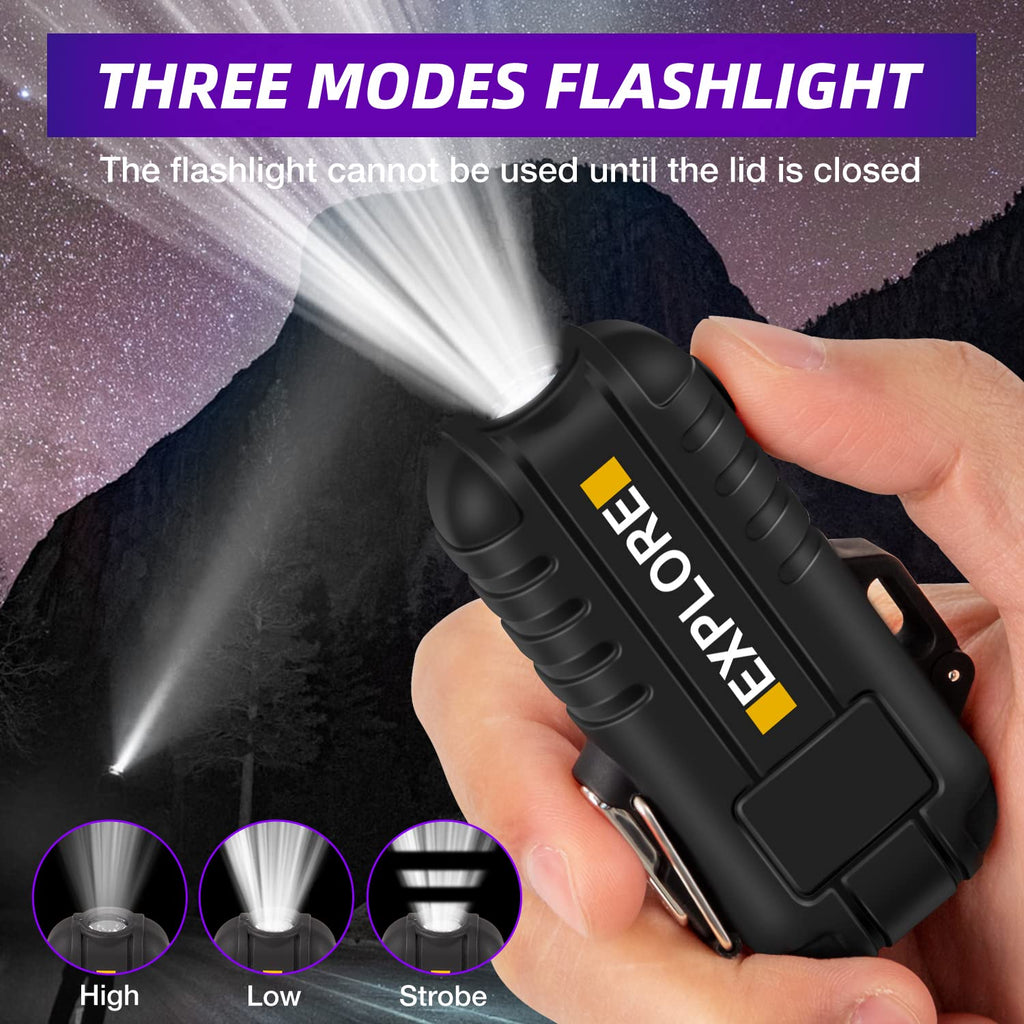 LcFun Electric Dual Arc Lighter USB Rechargeable Outdoor Windproof Flameless Plasma Lighters for Camping, Hiking, Waterproof Matches Survival Tactical Gear Birthday Gifts for Men