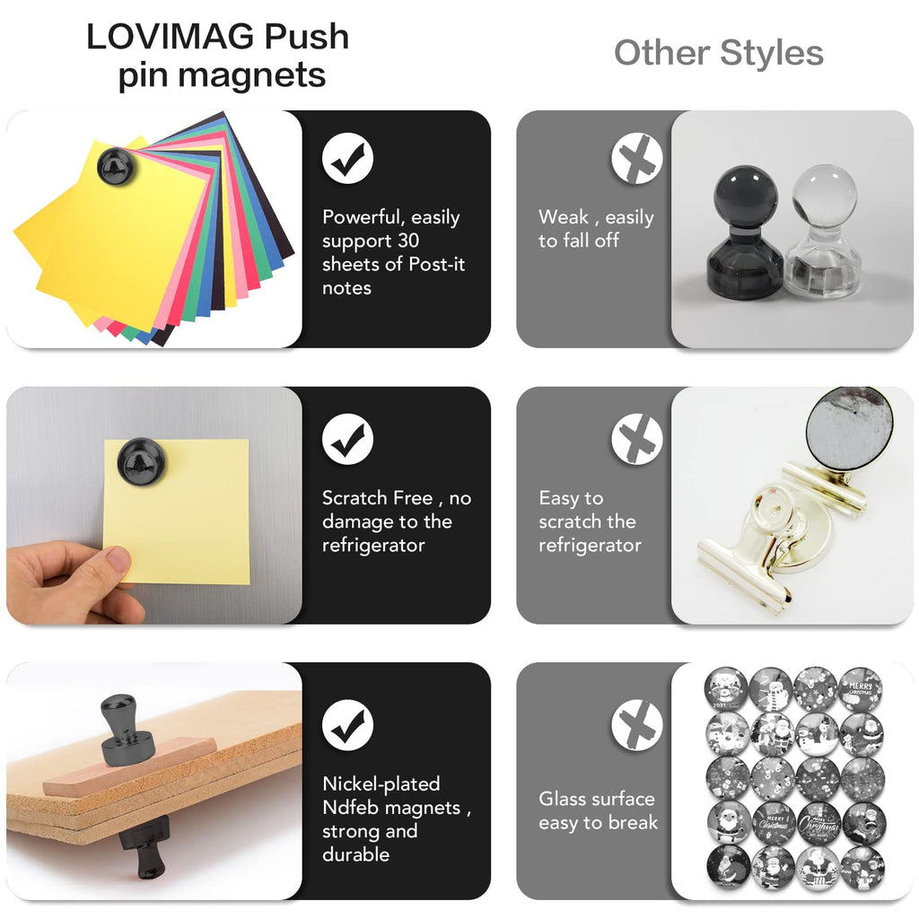 LOVIMAG Fridge Magnets 12Pcs Refrigerator Whiteboard Small Strong Magnet Classroom Kitchen Accessories Decorative Locker Set Decor Must Haves Office Calendar Refrigerador Magnetic Cute Crafts Black